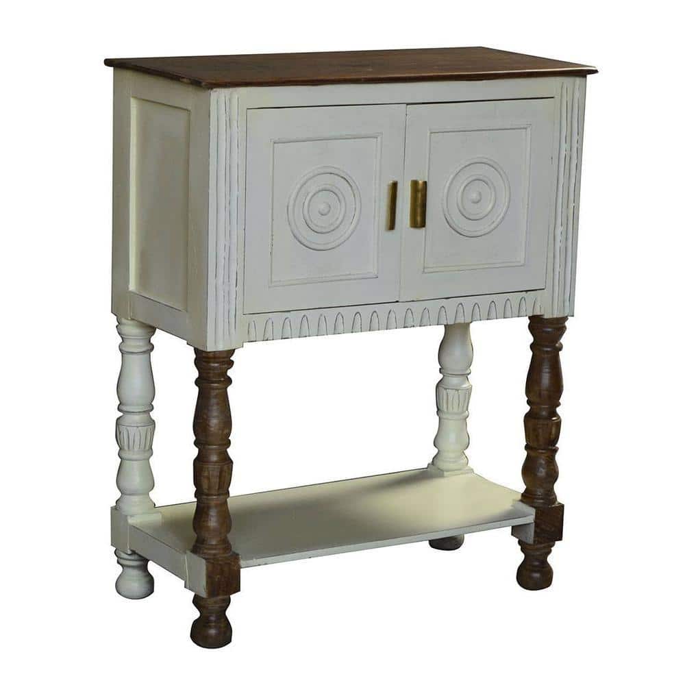 Wollman Solid Wood Cabinet In White Distress Finish