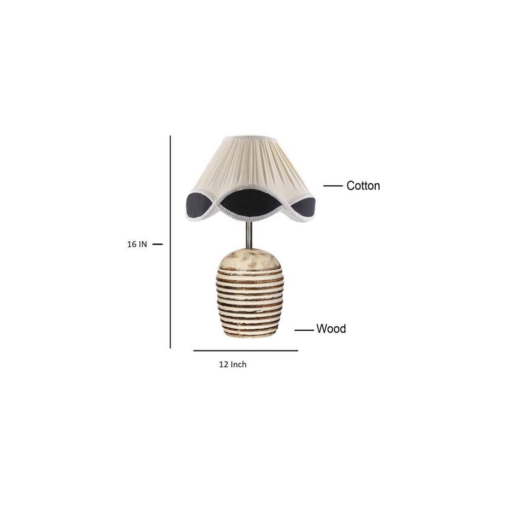 Vintage cotton Multicolor with White Brushed Wood Table Lamp