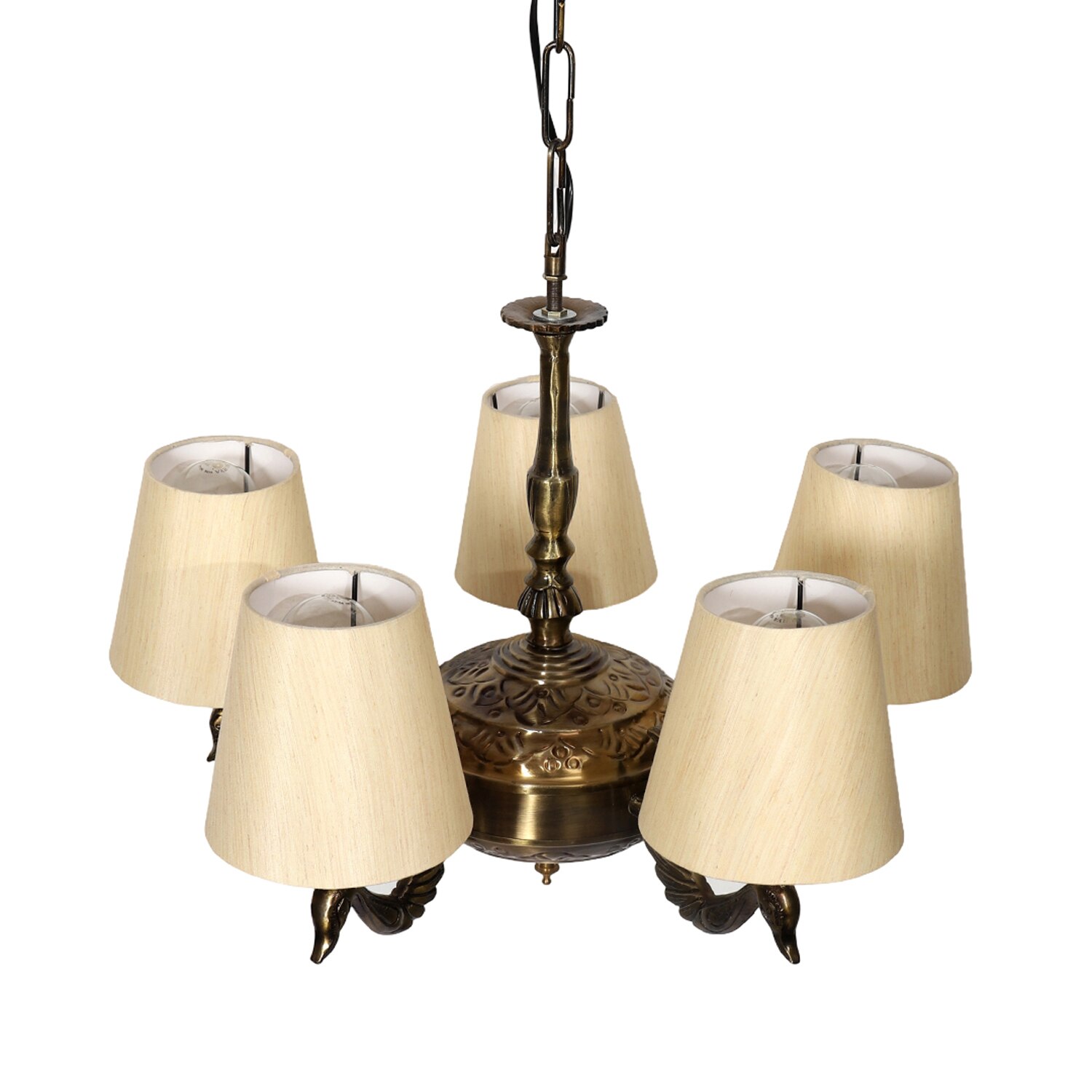Devansh Gold Antique Wall Mounted Lamp With Off-White Cotton Shade