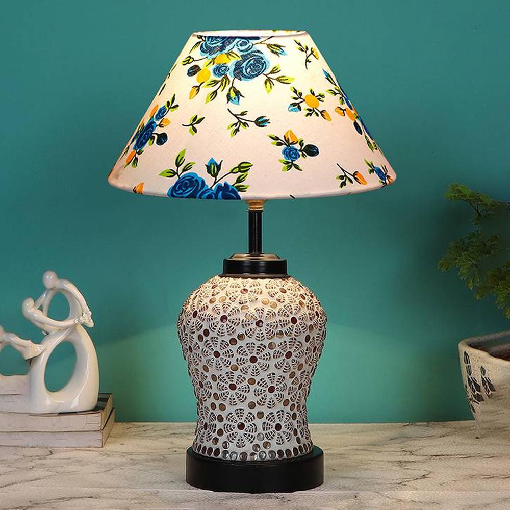 Marlee Multicolor cotton Glass Table lamp with Iron Base