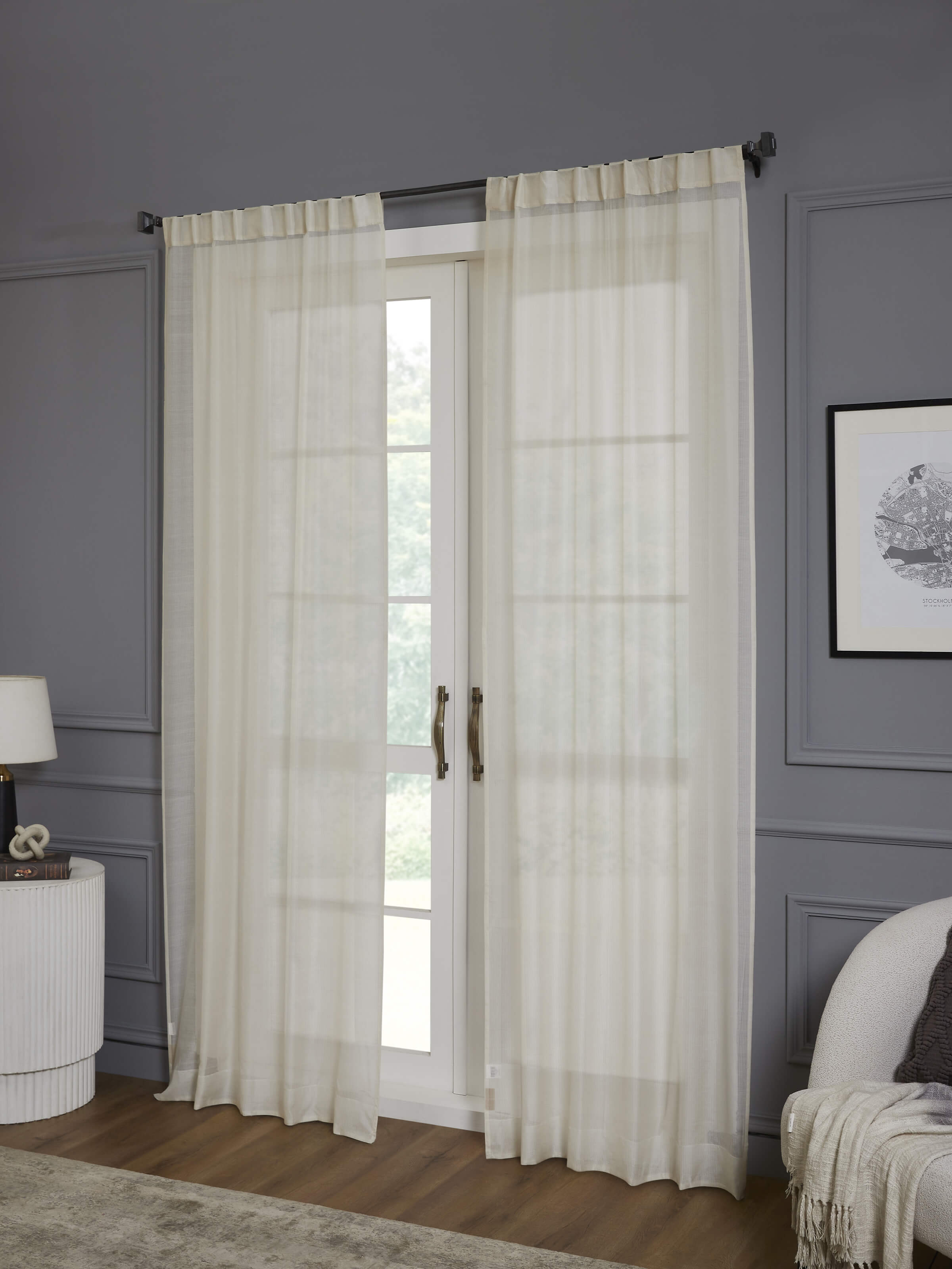 Pragya ivory textured Maheshwari handloom sheer curtain 9 ft – Swadesh