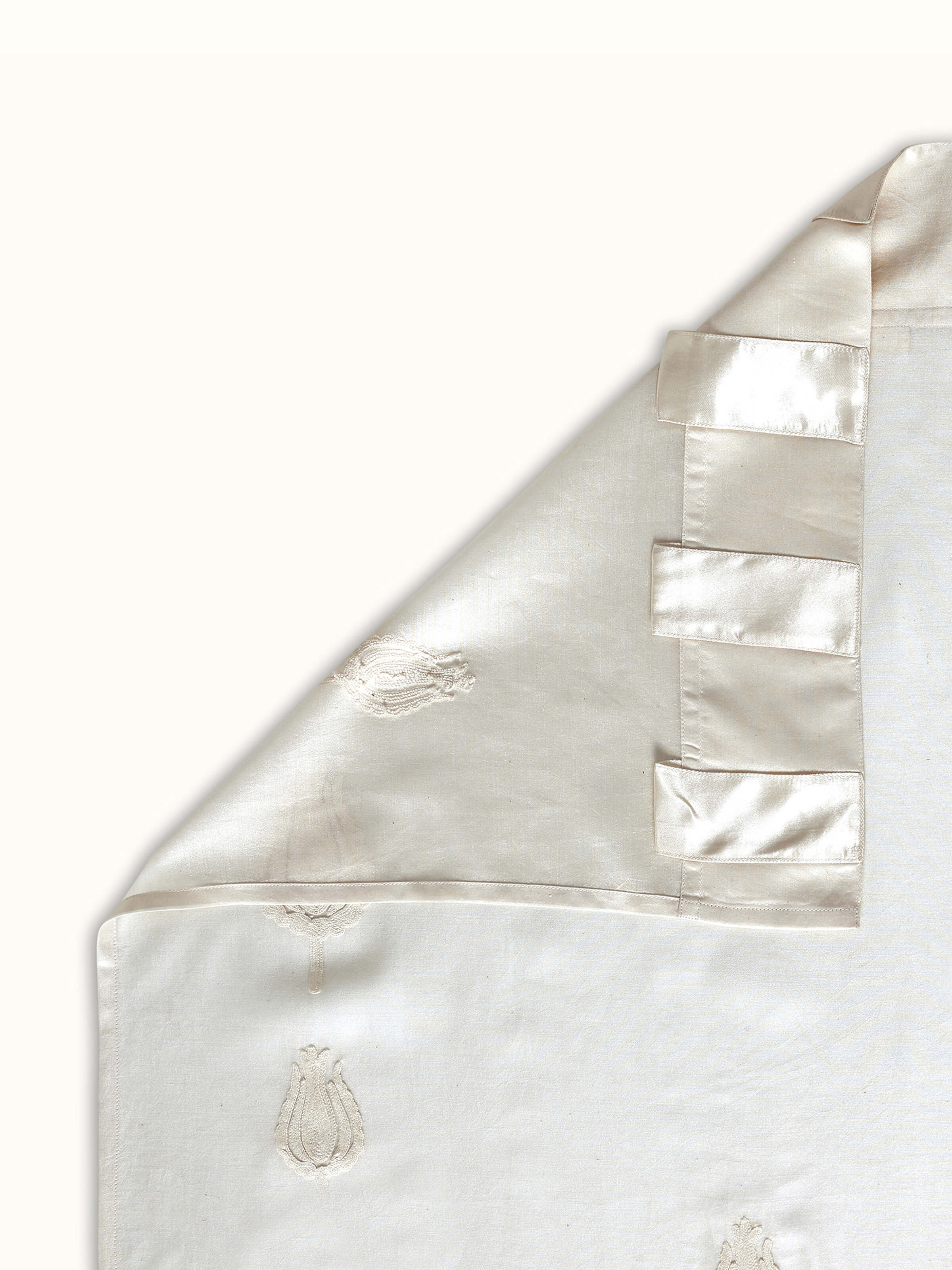 Razza Ivory Tulip Cotton Silk Kashmir Chain Stitch Hand Embroidery Sheer Curtain