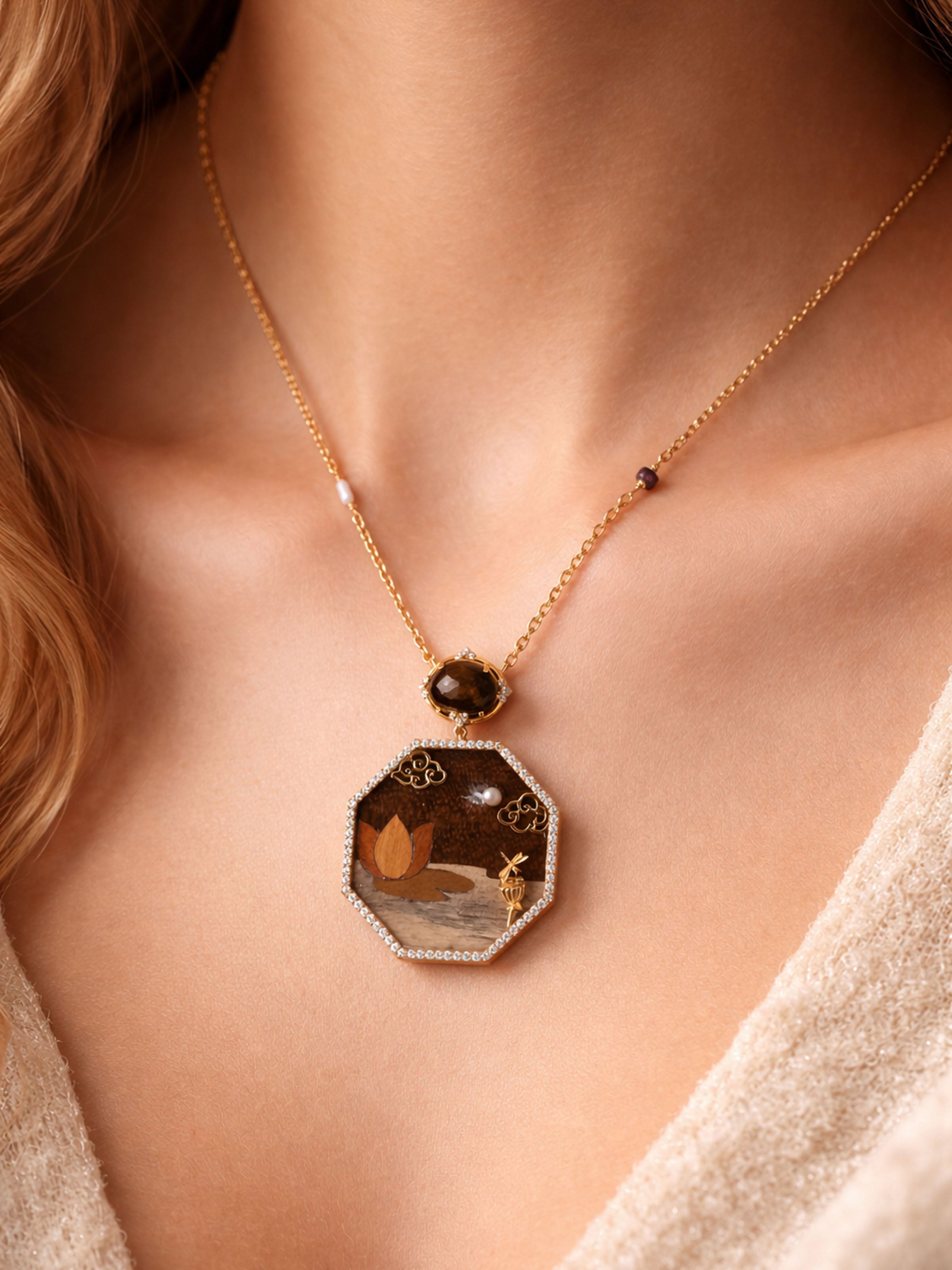 Rosewood Inlaid Silver Pendant & Chain