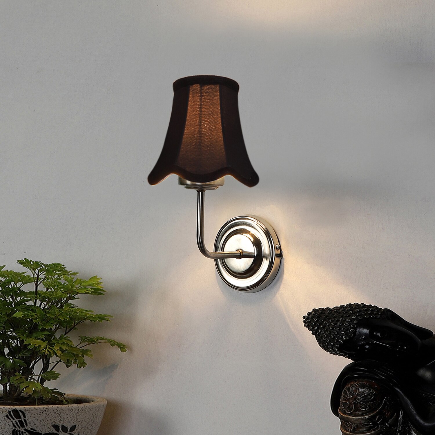 Devansh Steel  Wall Mounted Lamp With Cotton Off Black Shade