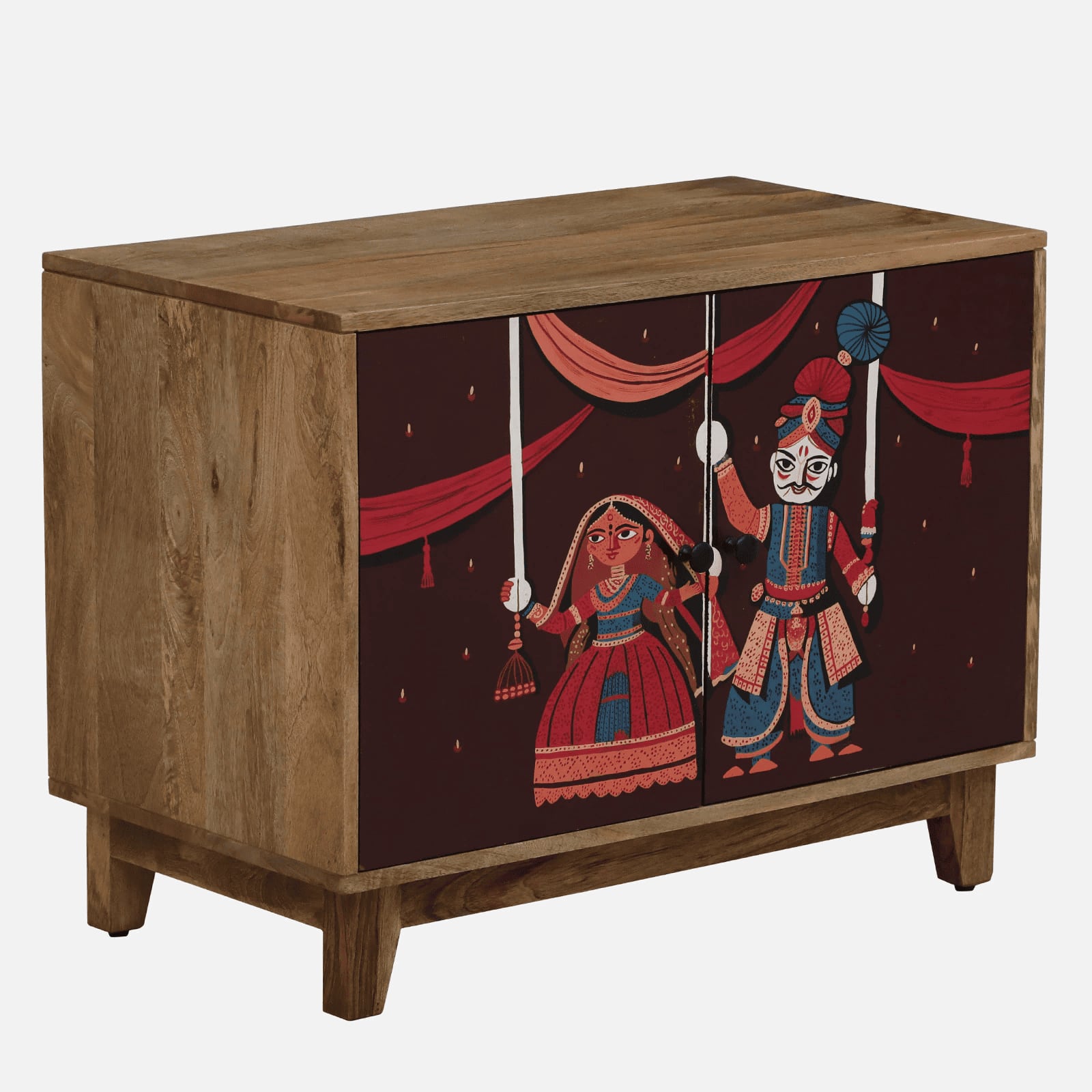 Darby Mango Wood Hand Painted Multicolour 2 Door Small Cabinet In Natural Finish