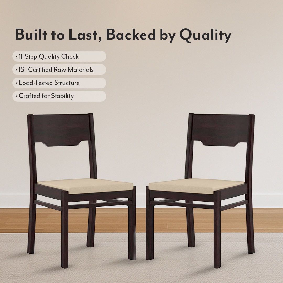Kerry Solid Wood Dining Chair Set Of 2 In Mahogany Finish With Wheat Brown Fabric Colour