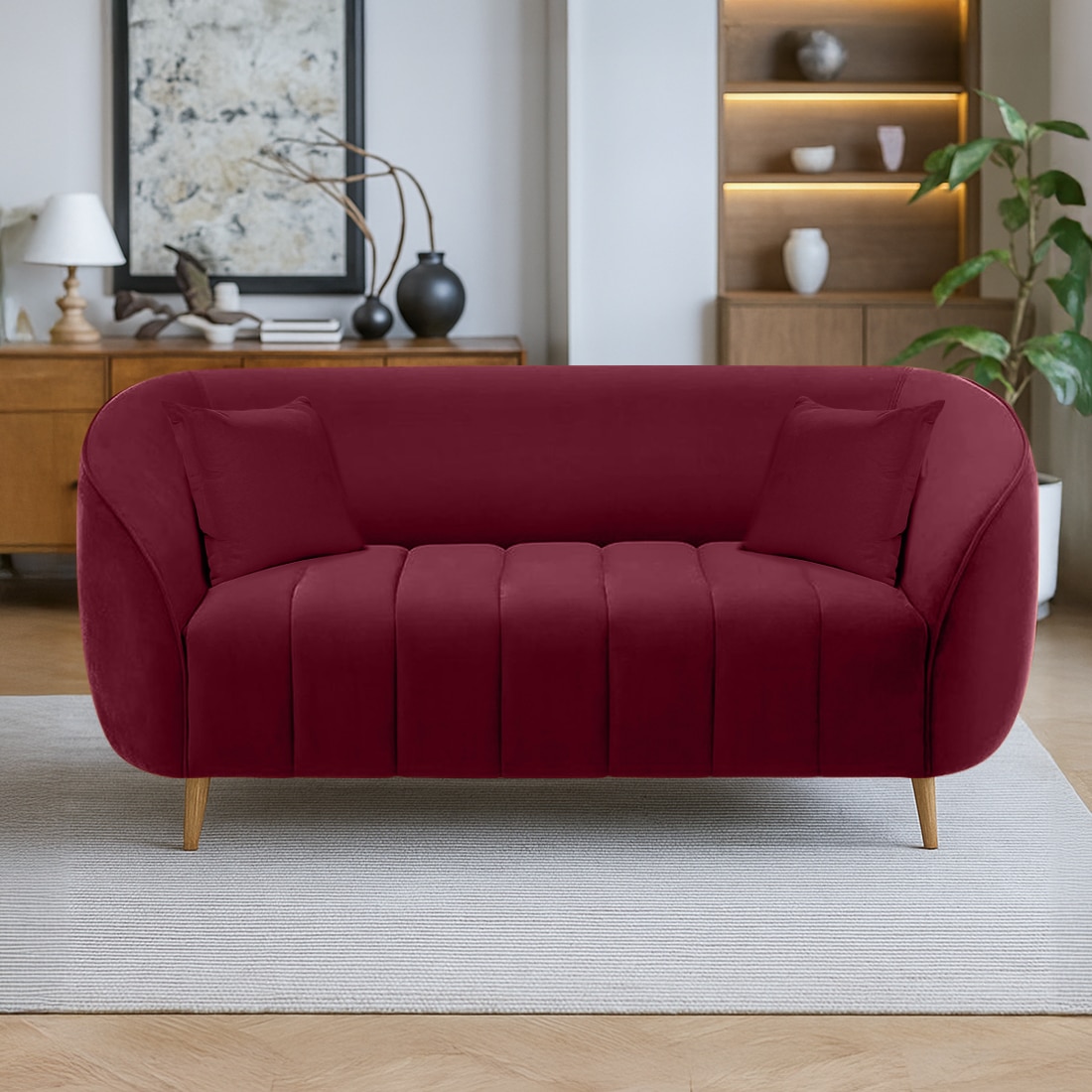 Nero Velvet 2 Seater Sofa in Maroon Colour - Home Lifestylez