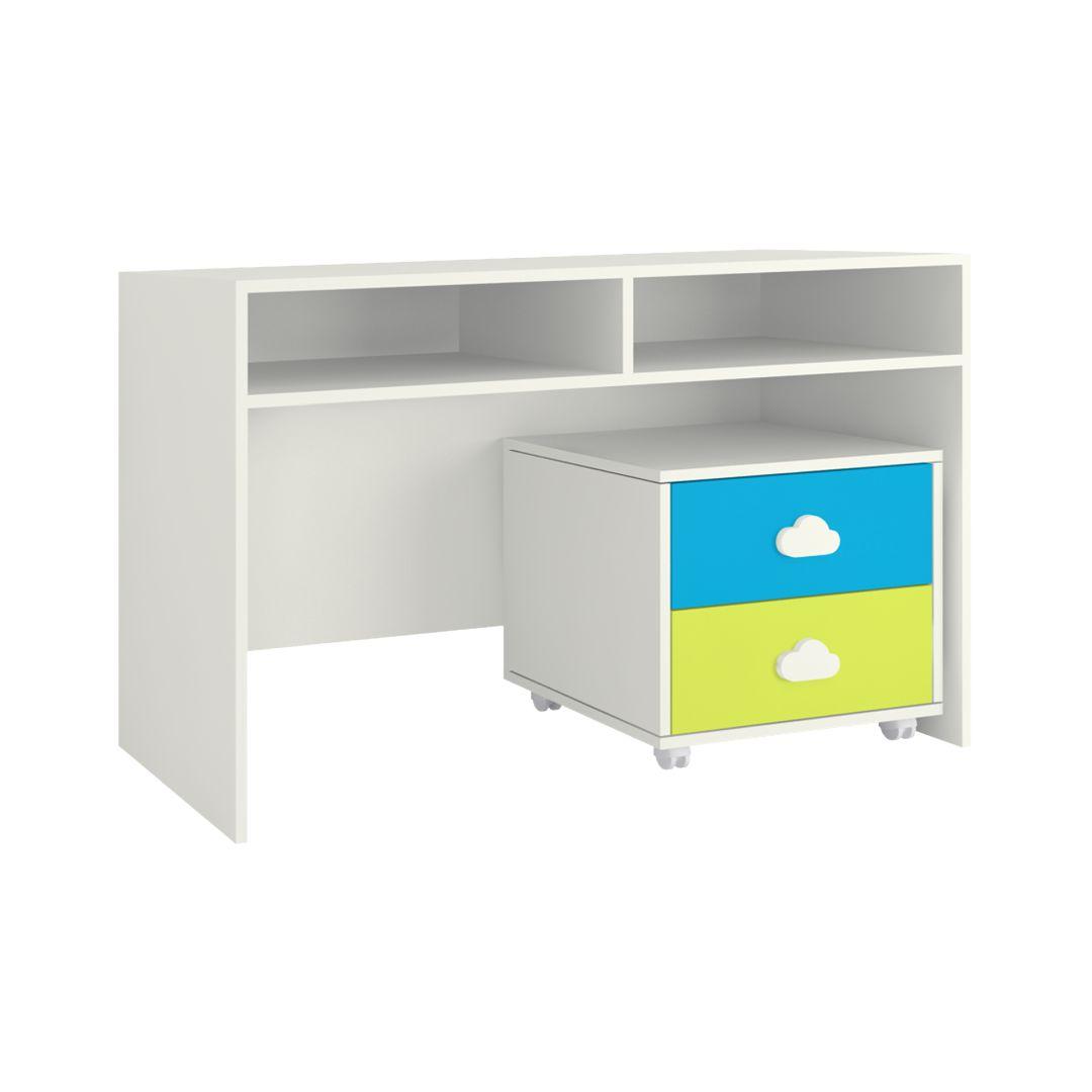 Renata Kids Study Desk cum Drawer Unit on Wheels in Lime Yellow Azure Blue Colour