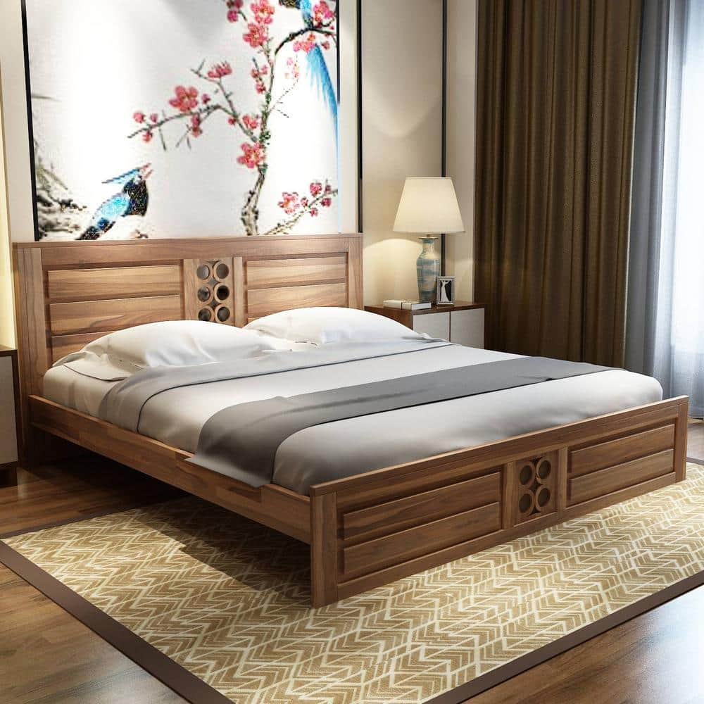 Dyla Sheesham Wood King Size Non Storage Bed In Teak Finish