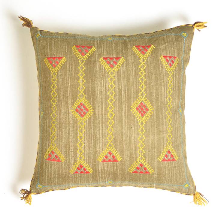 Embroidered Ocher Linen Cushion Cover - Urban Ladder