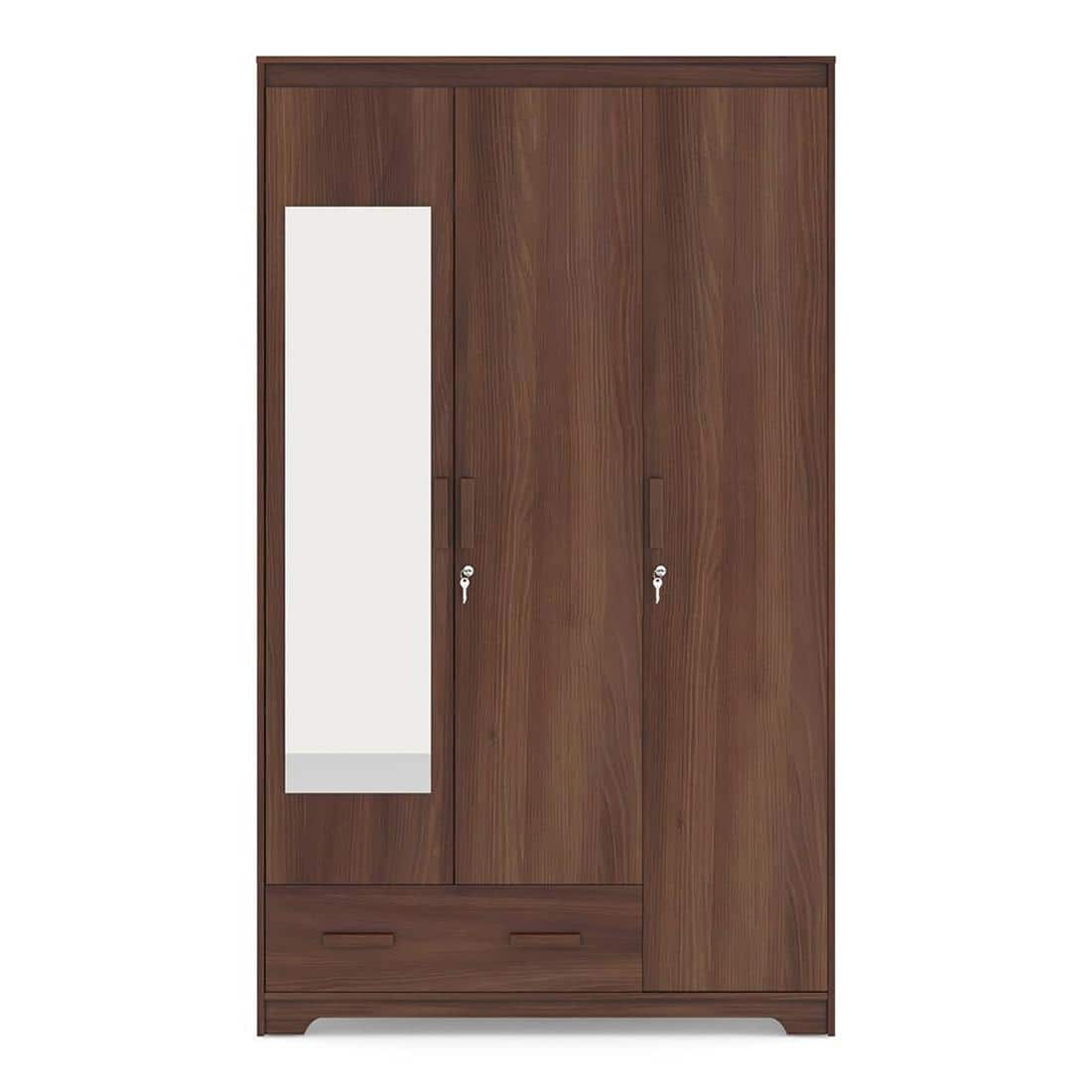 Hilton 3 Door 2 Drawer Wardrobe With Mirror and Lock in Chestnut Acacia Finish