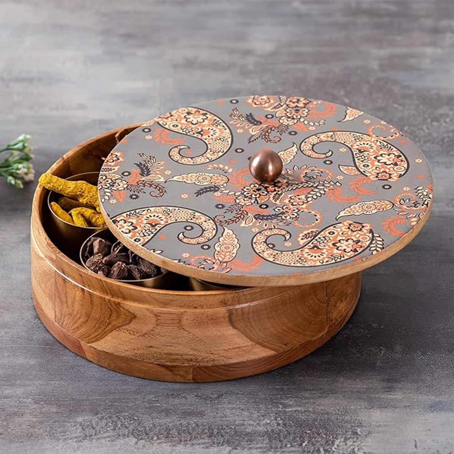Allure Teak Wood Masala Box Grey