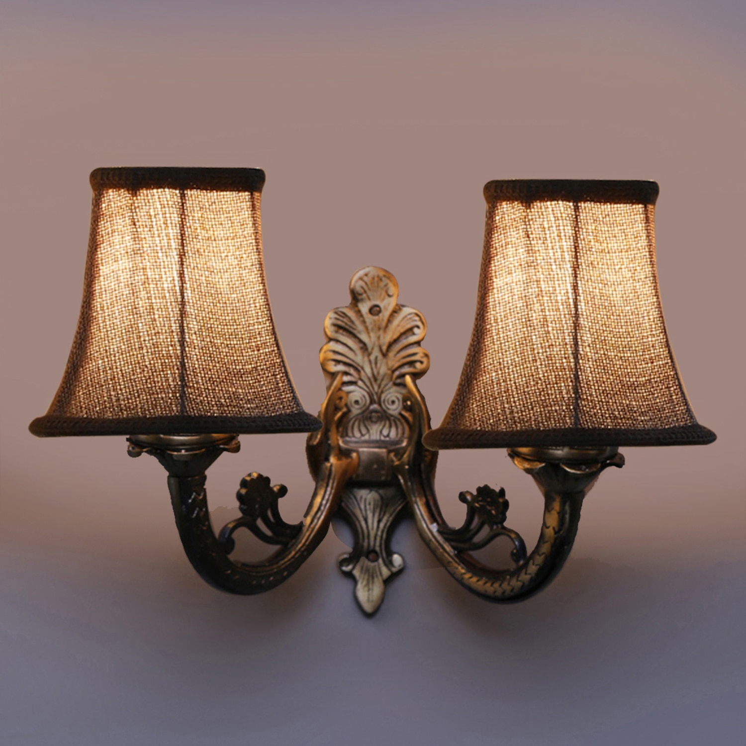 Devansh Dual Gold  Antique Wall Mounted Lamp With Beige Jute Shade
