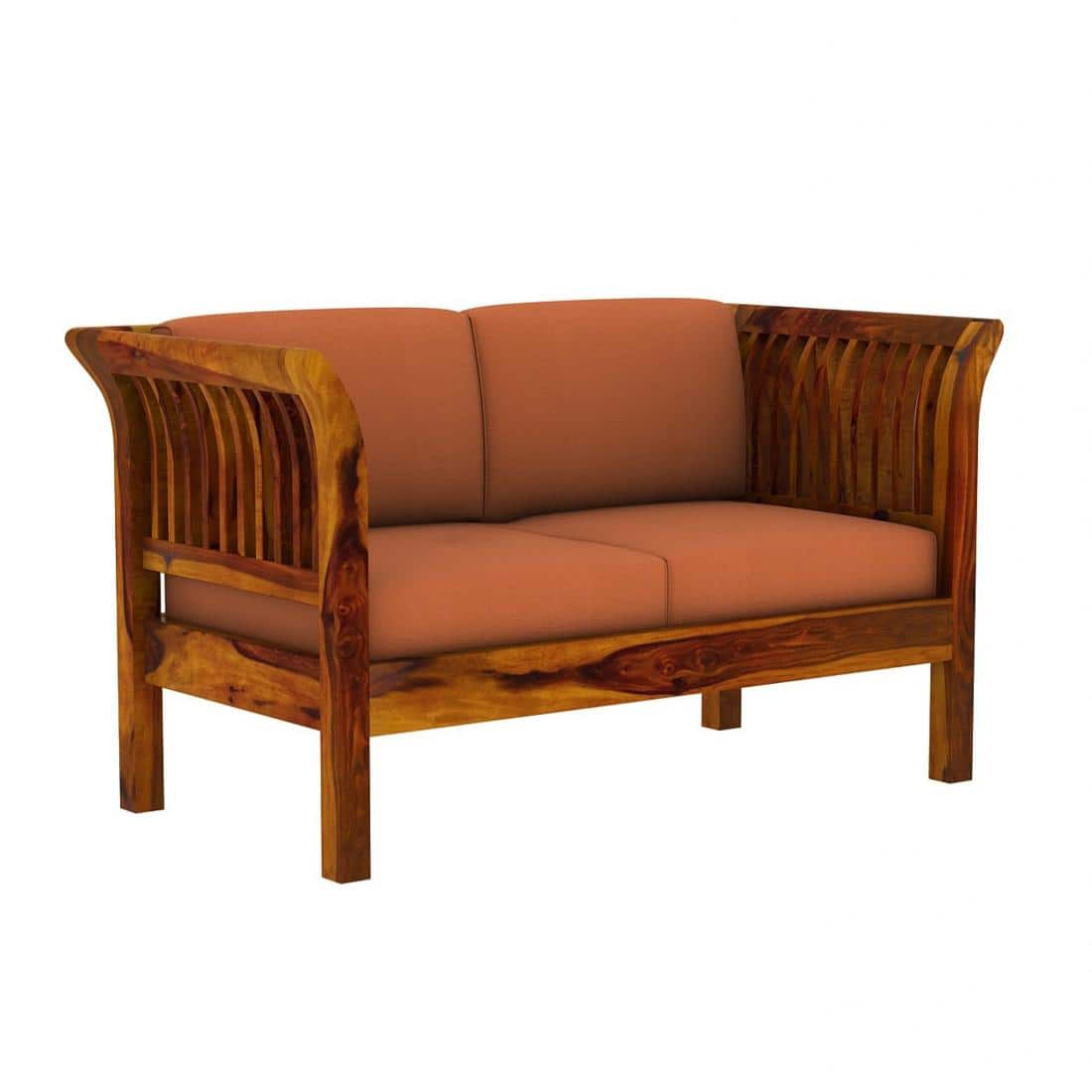 Haveli 2+1+1 Seater Wooden Sofa (Orange Colour, Honey Finish)