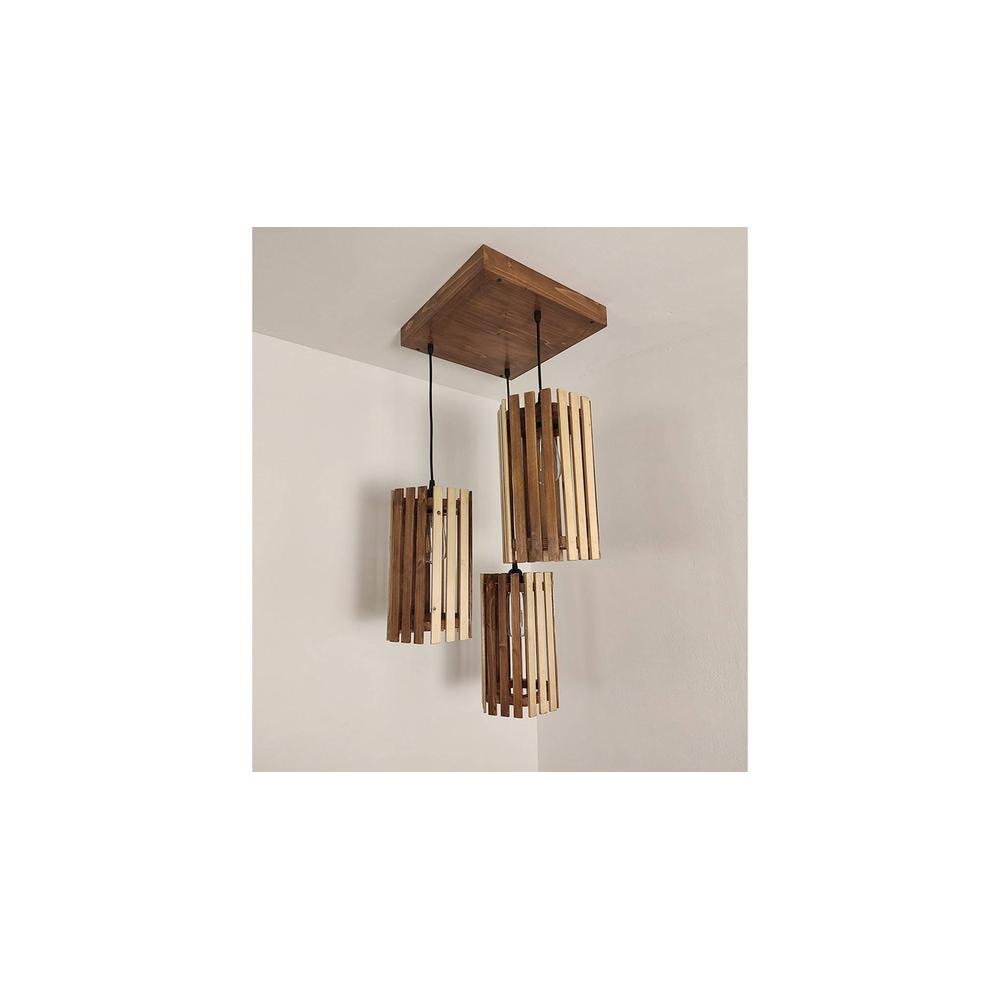 Hexa Brown Solid Wood Cluster Hanging Light