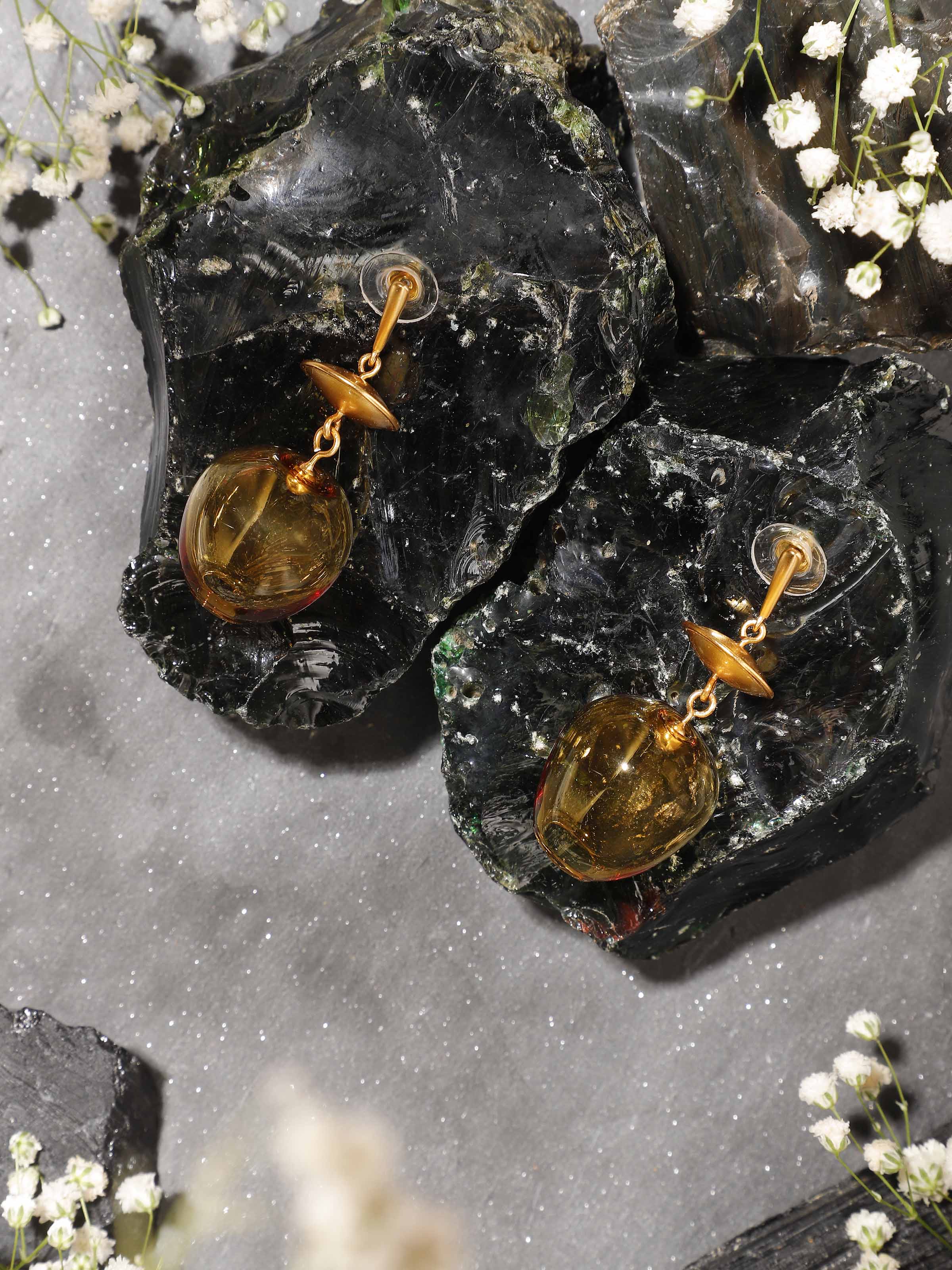 Silver Flame Glass Drop Earrings