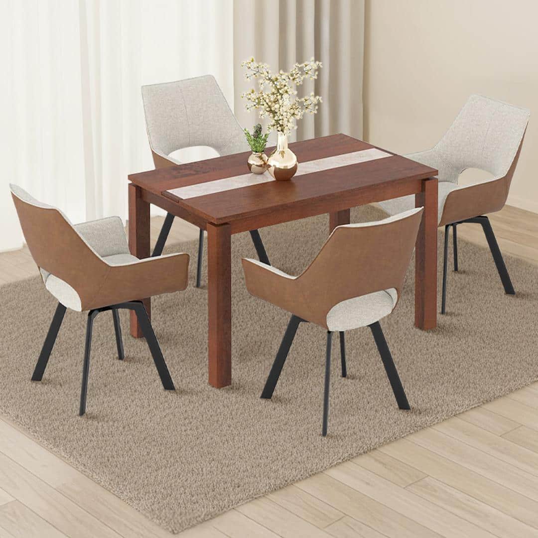 Atlas Crest Solid Wood 4 Seater Dining Table with set of 4 Casey Swivel Dining Chair
