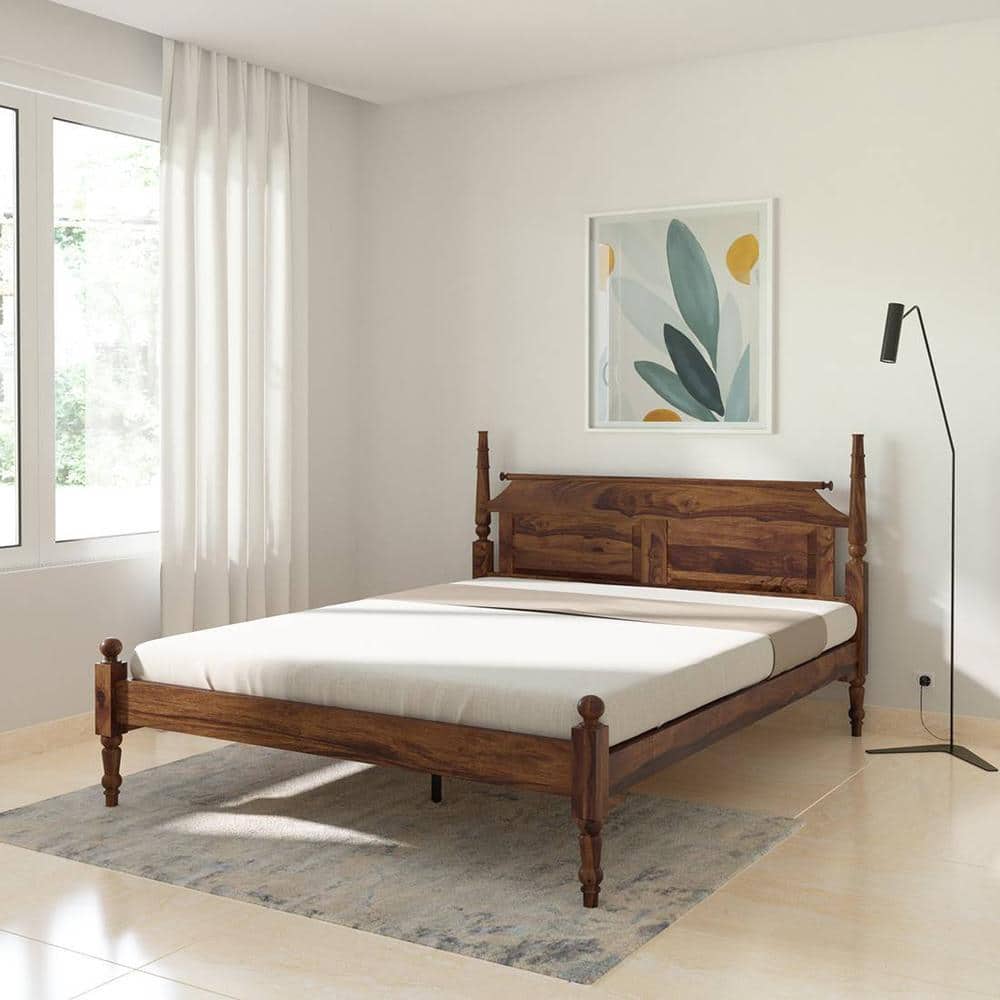 Sovereign Solid Wood Queen Size Non Storage Bed In Provincial Teak Finish