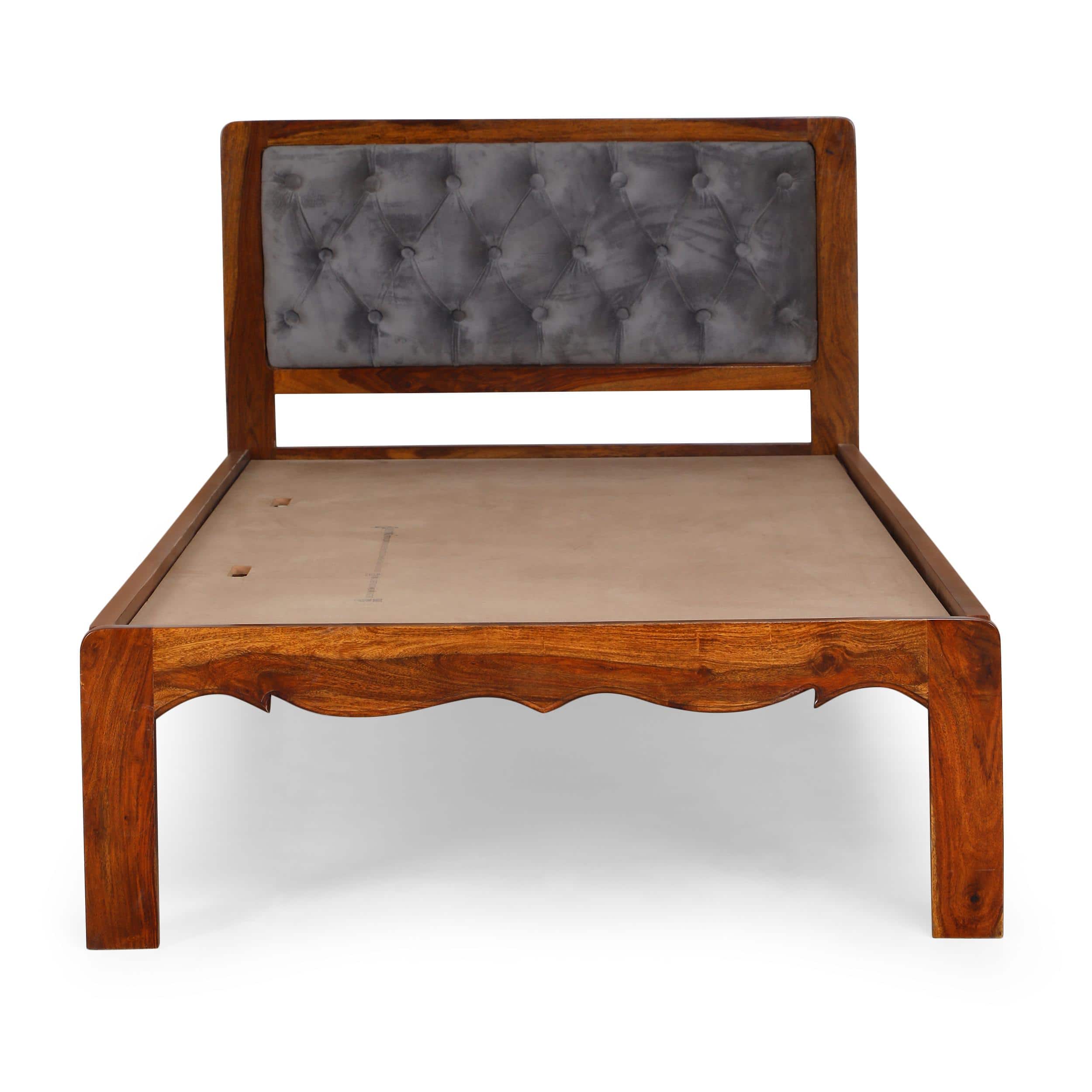 Buttoned Solid Wood Non Storage Single Bed in Provincial Teak Finish