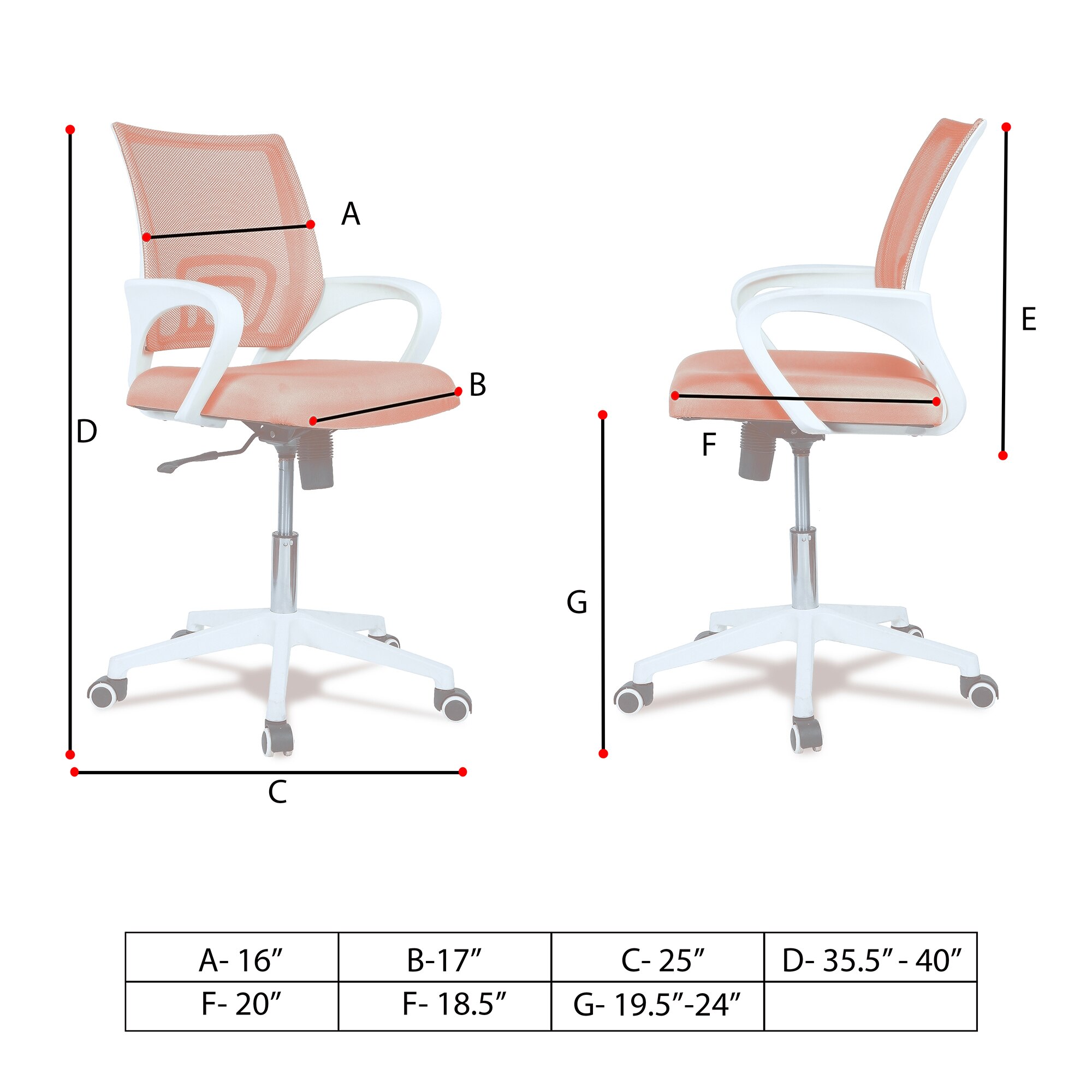 Naamikoa Mid Back Ergonomic Chair in Orange Colour