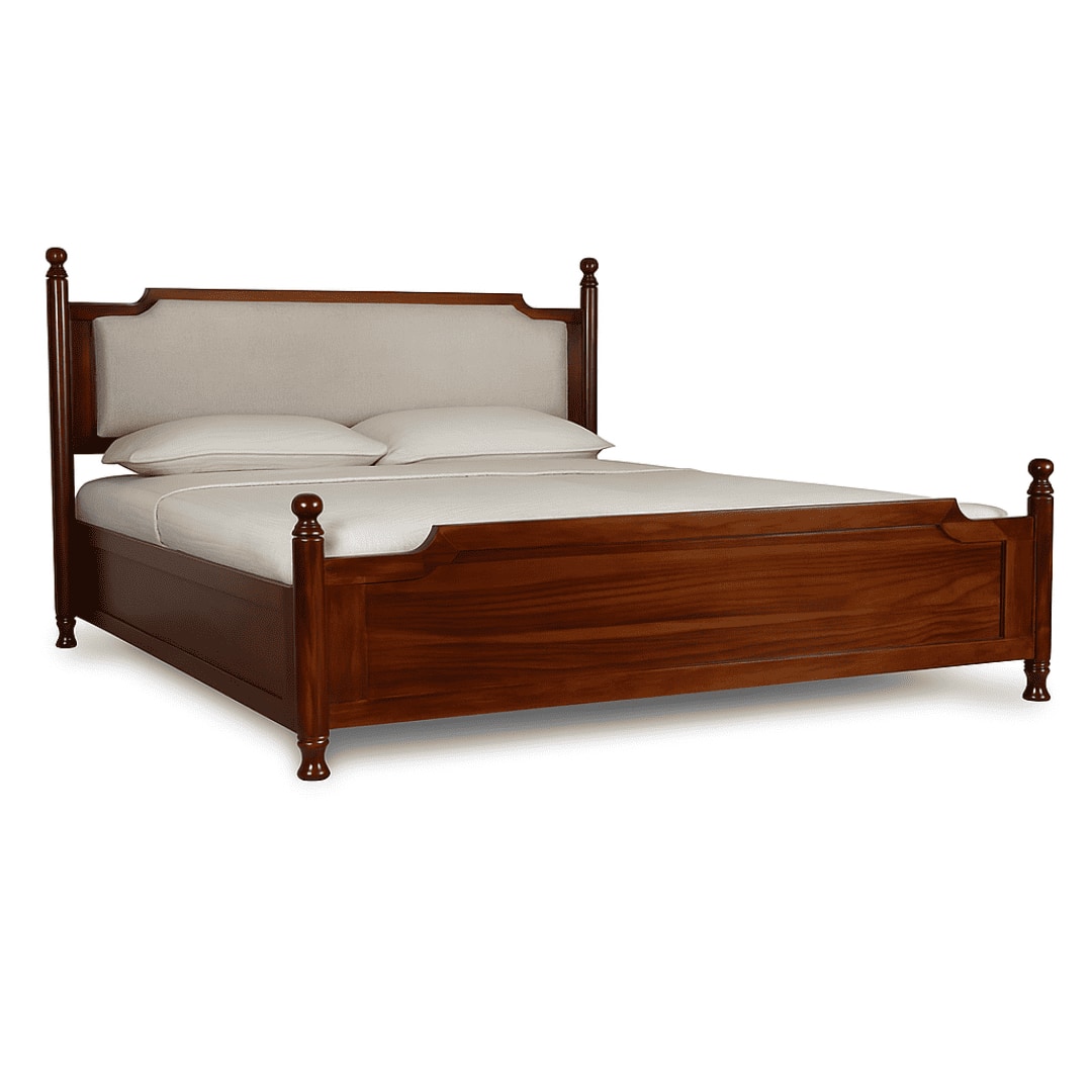 Camille Solid Wood Box Storage Queen Bed in Provincial Teak Finish with Grey Colour