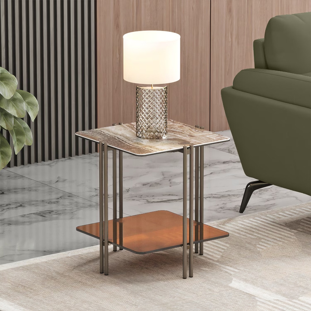 Paloma Marble Side Table in Jupiter Red Spanish Ceramic Finish