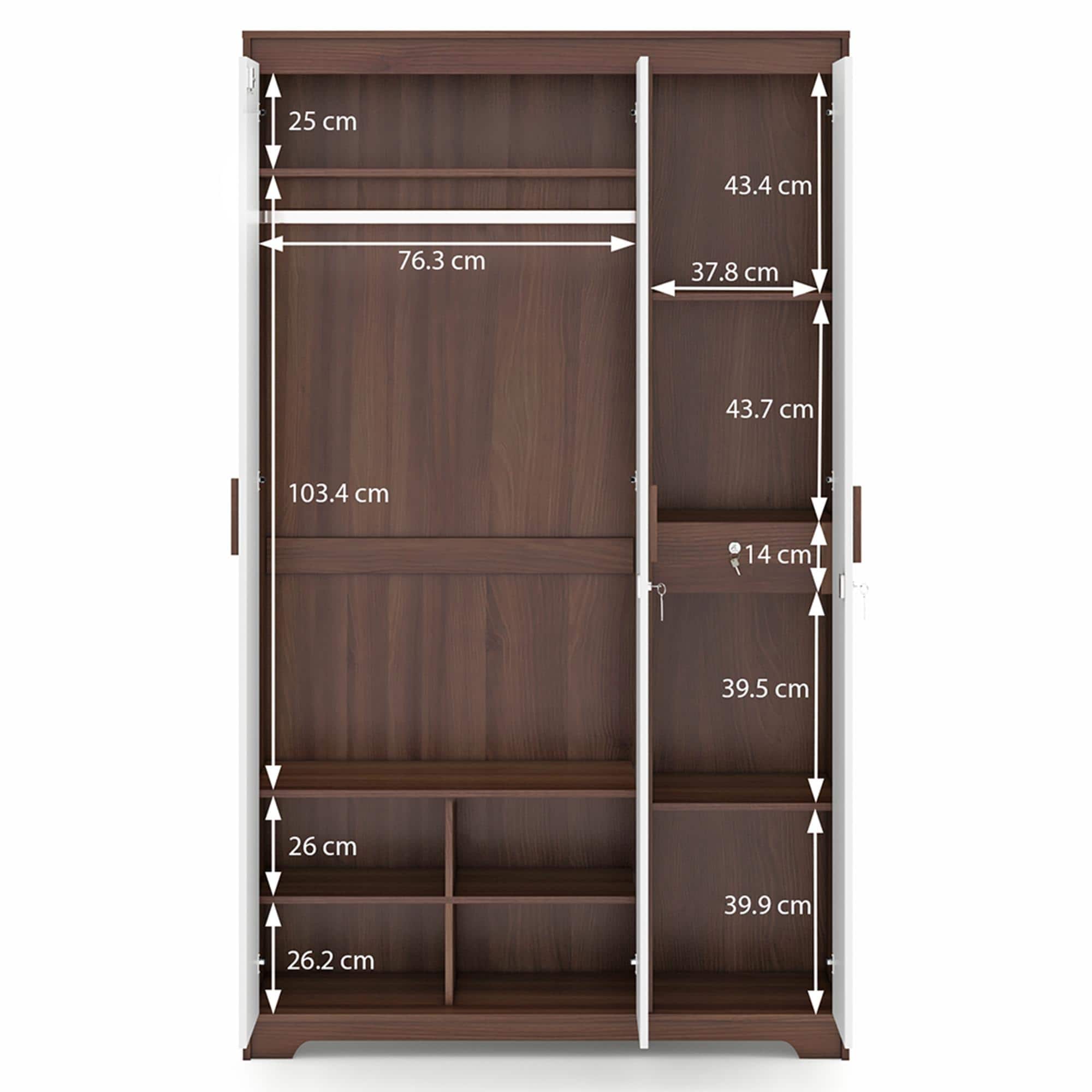 Miller 3 Door Wardrobe With Mirror and Lock in Two Tone Finish
