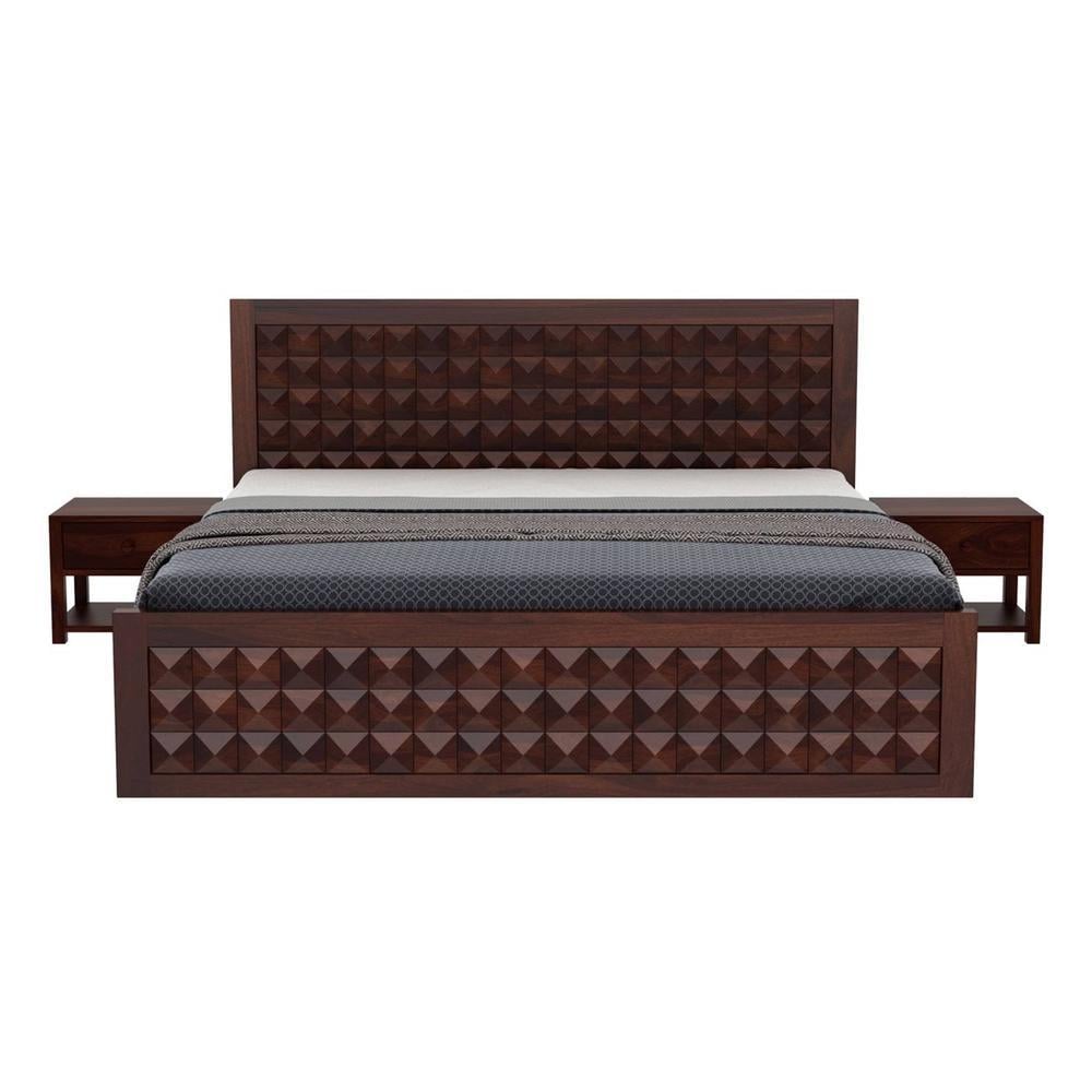 Venturi Solid Wood Queen Size Non Storage Bed In Walnut Finish