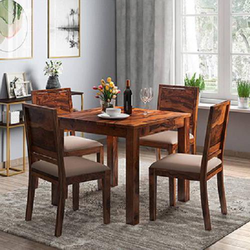 Arabia Solid Wood 4 Seater Storage Dining Table In Teak Finish