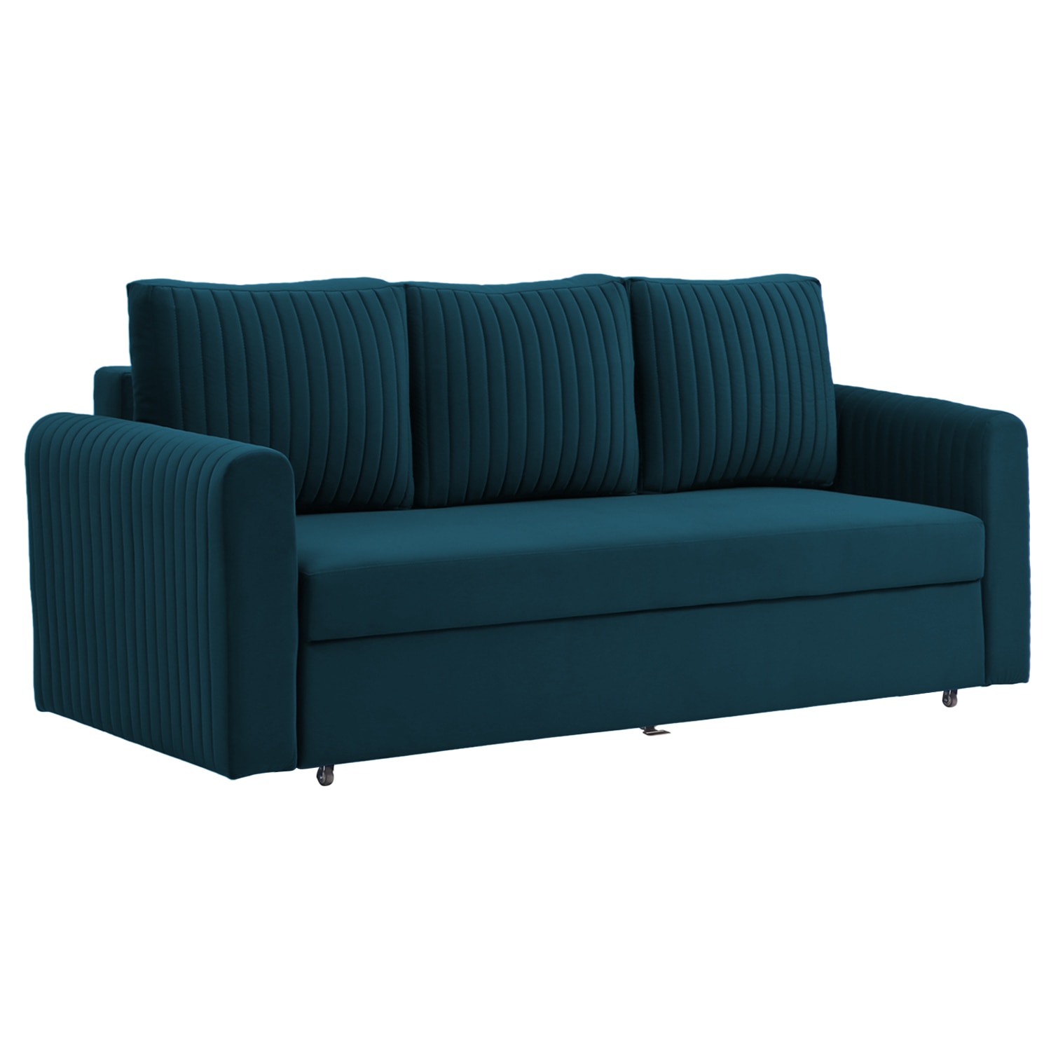 Melano 3 Seater Velvet Pull-Out Sofa Cum Bed in Teal Blue colour