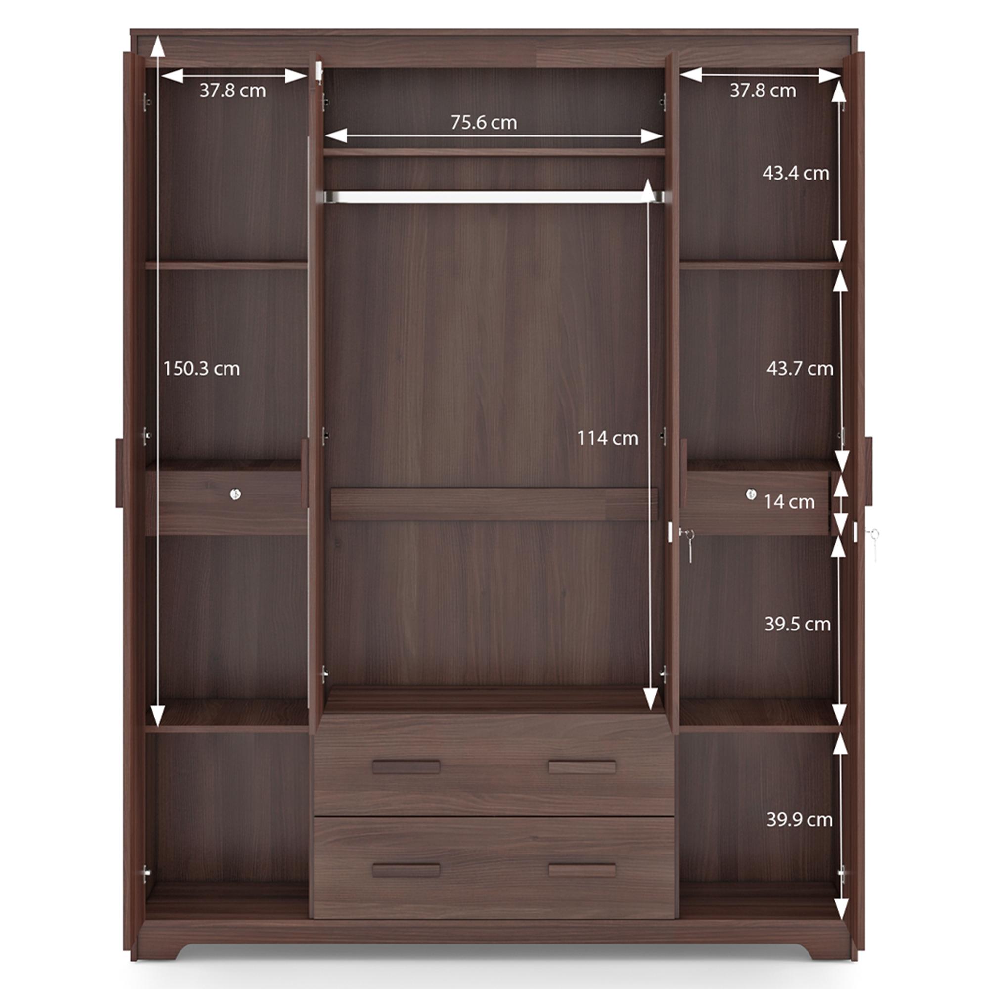 Hilton 4 Doors 2 Drawers Wardrobe With Mirror and Lock - Chestnut Acacia