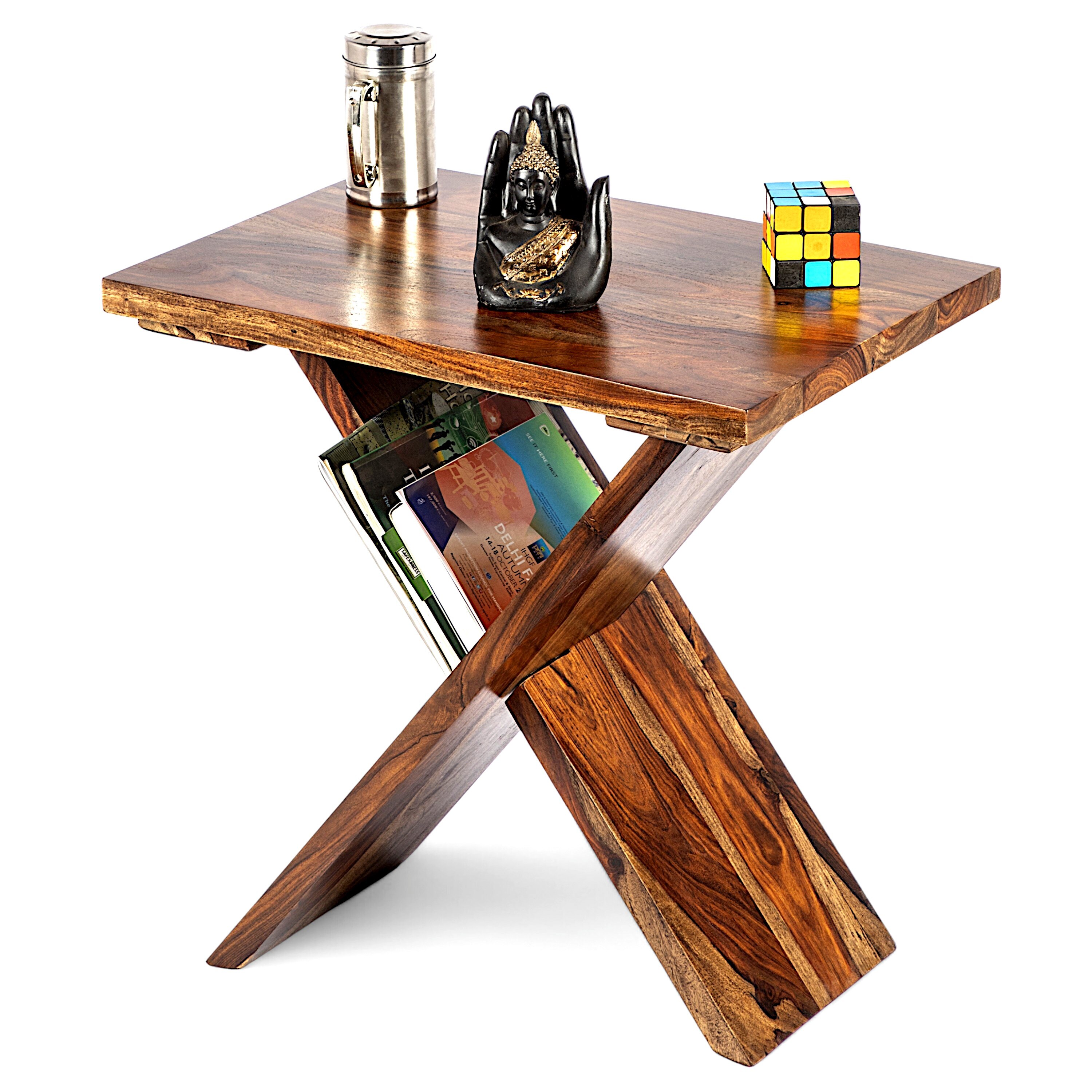 Darcy Sheesham Wood Contemporary Rectangle Set Of 2 Tea Table  Side Tables In Teak Finish