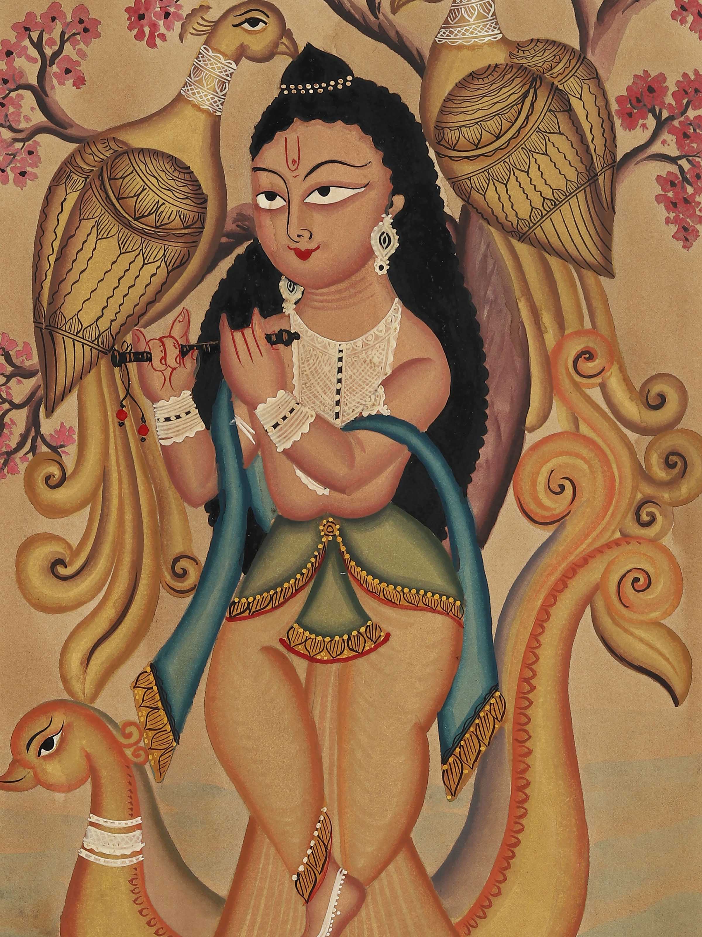 Detail shot of Shree Krishna Kalighat Painting