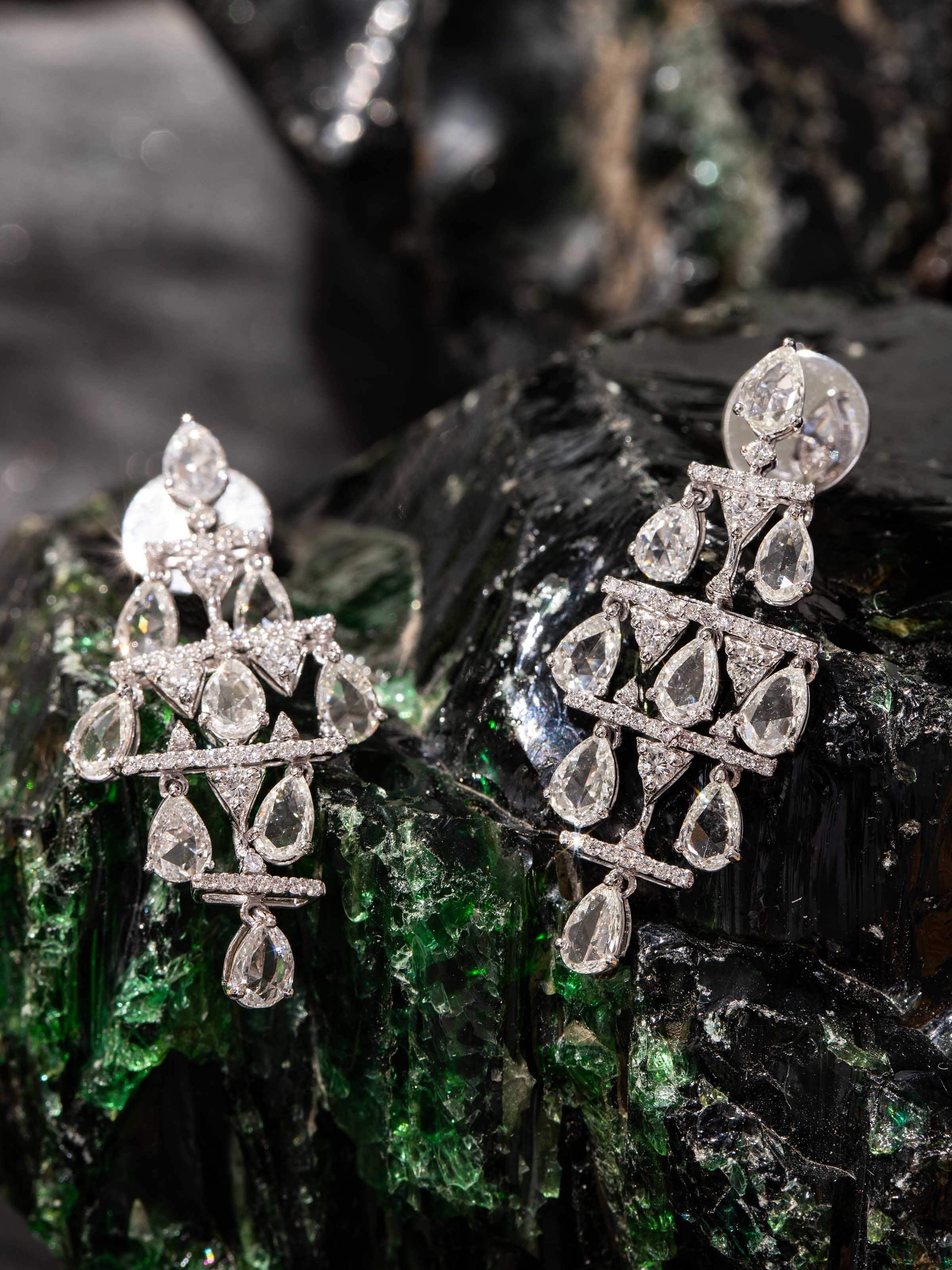 Rose Cut 18 Karat Gold Drop Earrings