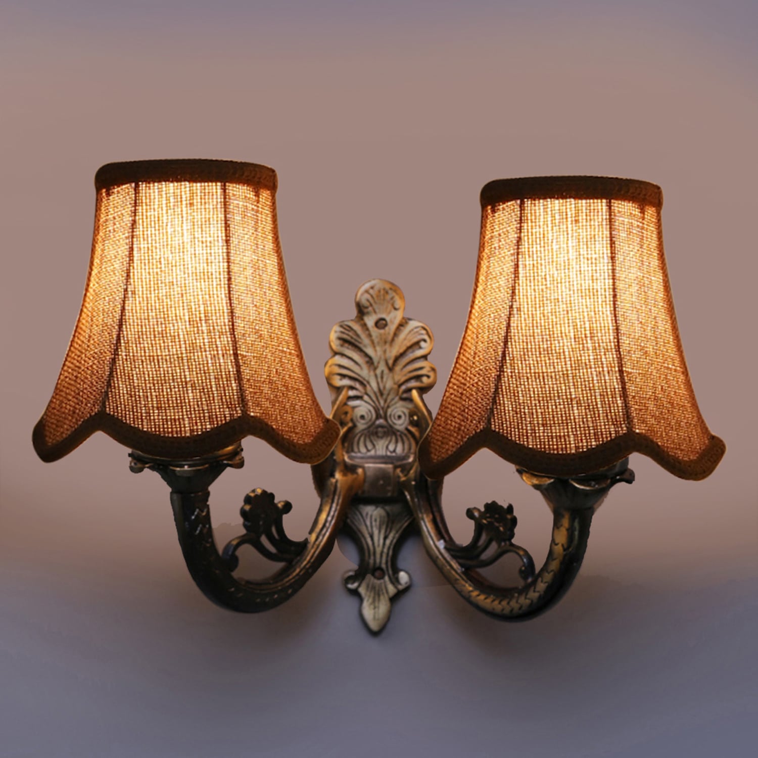 Devansh Dual Gold  Antique Wall Mounted Lamp With Beige Jute Shade