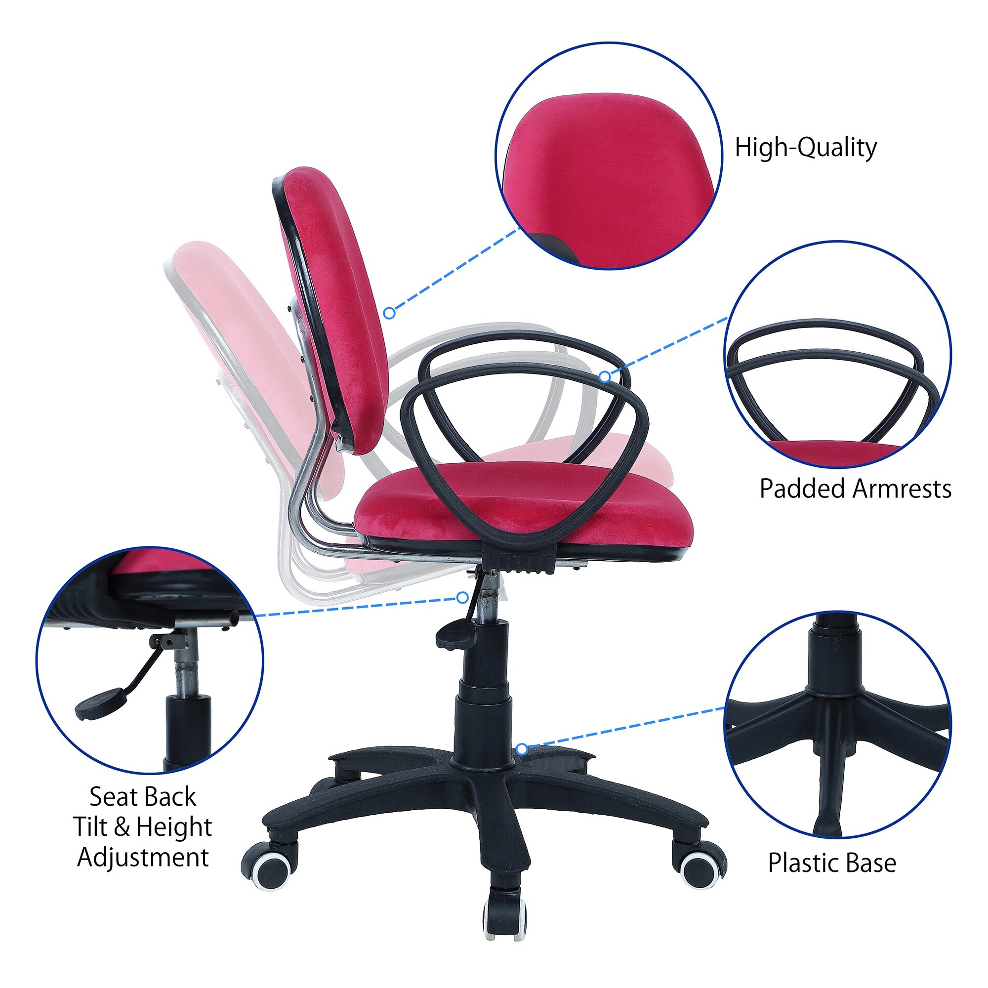 Doriona Low Back Ergonomic Chair in Pink Colour