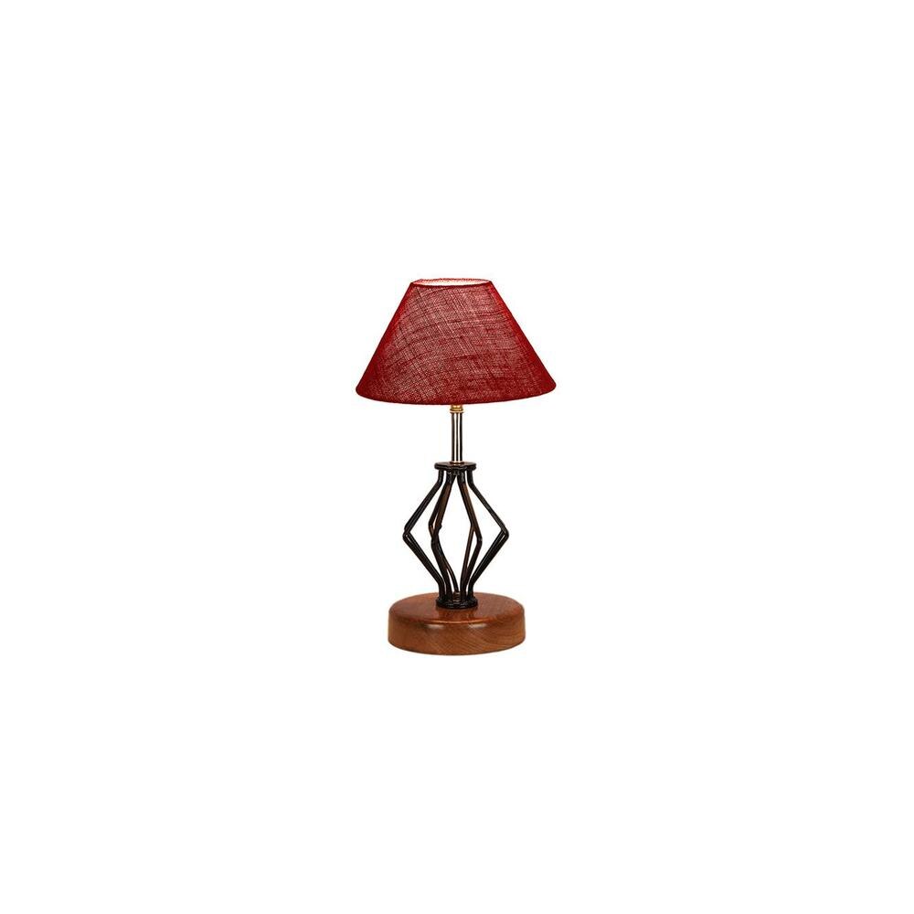 Aniya Maroon Jute Table lamp with Wood & Iron Base