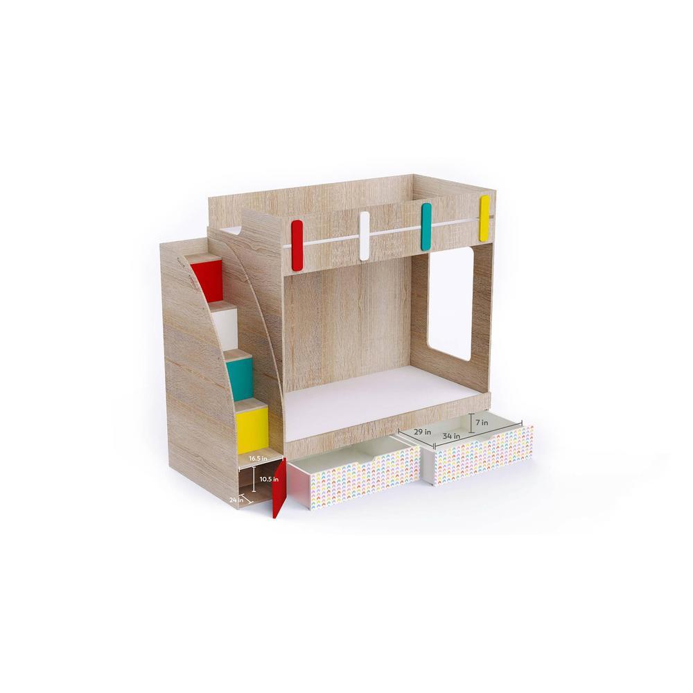 Pinwheels Bunk Bed with Storage in Oak Colour BKBB040