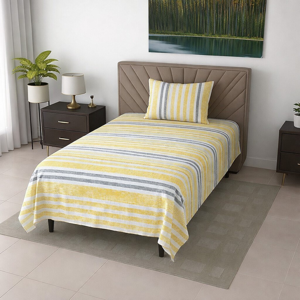 Ulric Yellow Geometric 400 TC Cotton Flat Single Size Bedsheet with 1 Pillow Cover – Threads - Threads