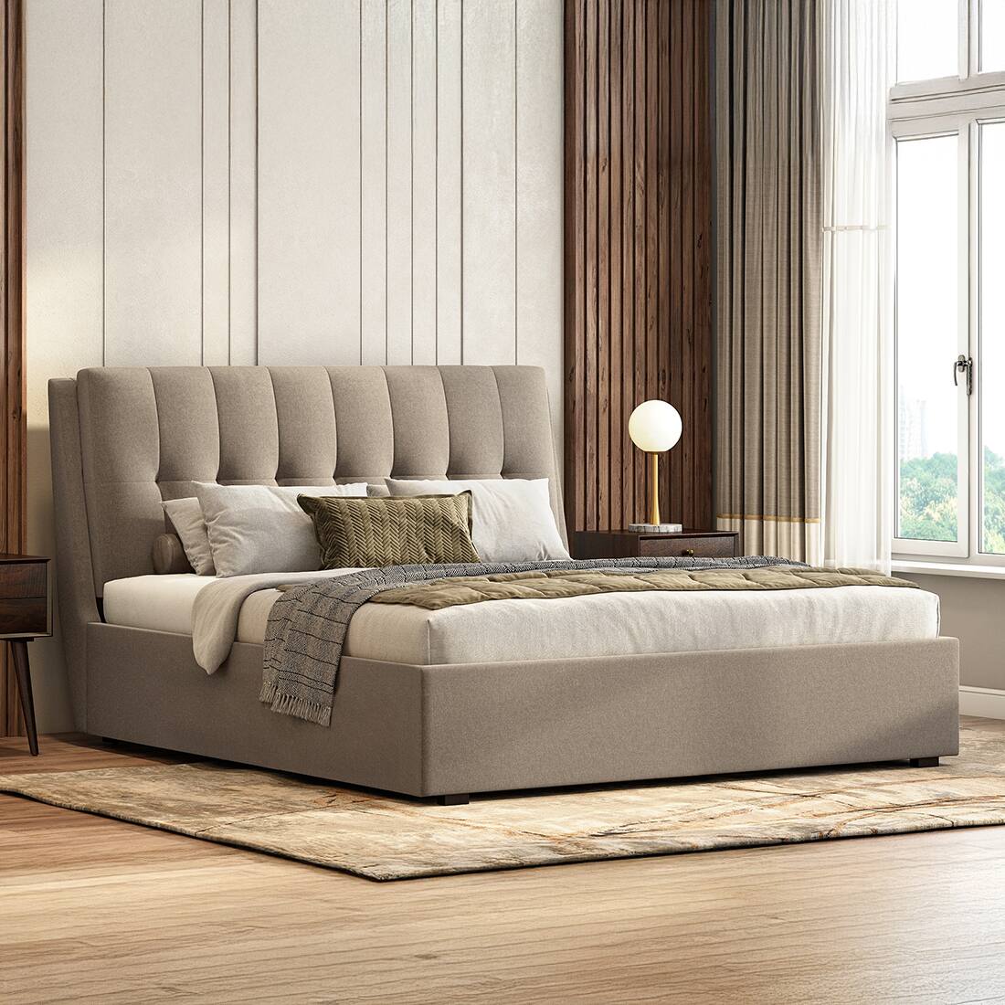 urban ladder Bornholm Upholstered Storage Bed In Hydraulic (Bed Size : King, Colour : Shitake Beige)-picture-12