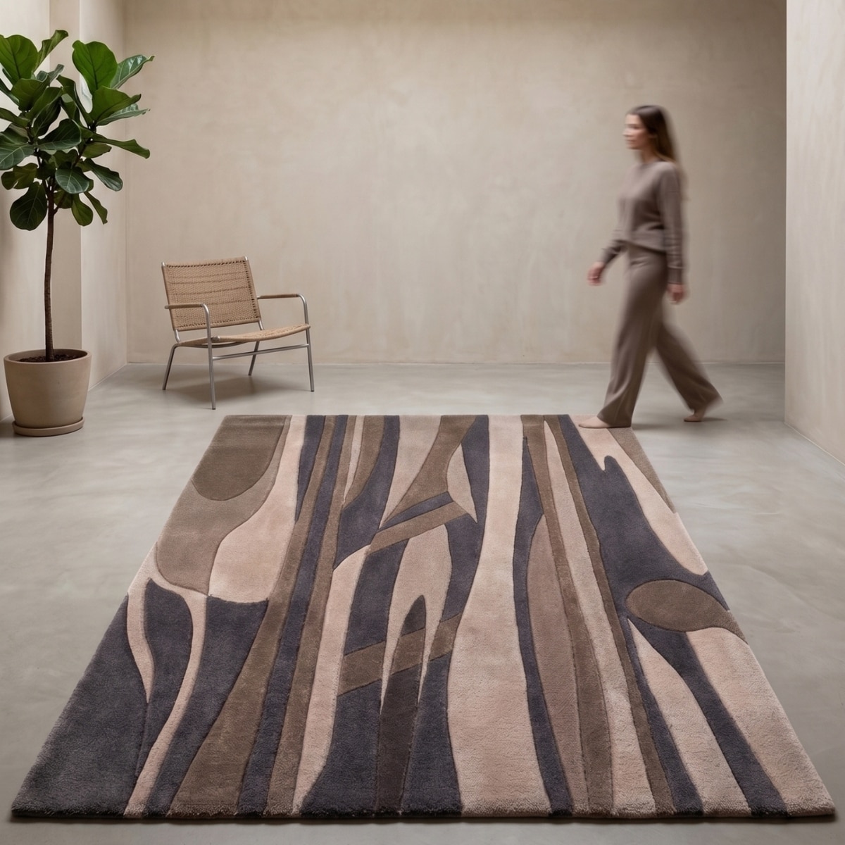Handmade Wool Area Rug Modern Abstract Brown Charcoal 5 x 8 Feet Carpet - NEU LOOMS
