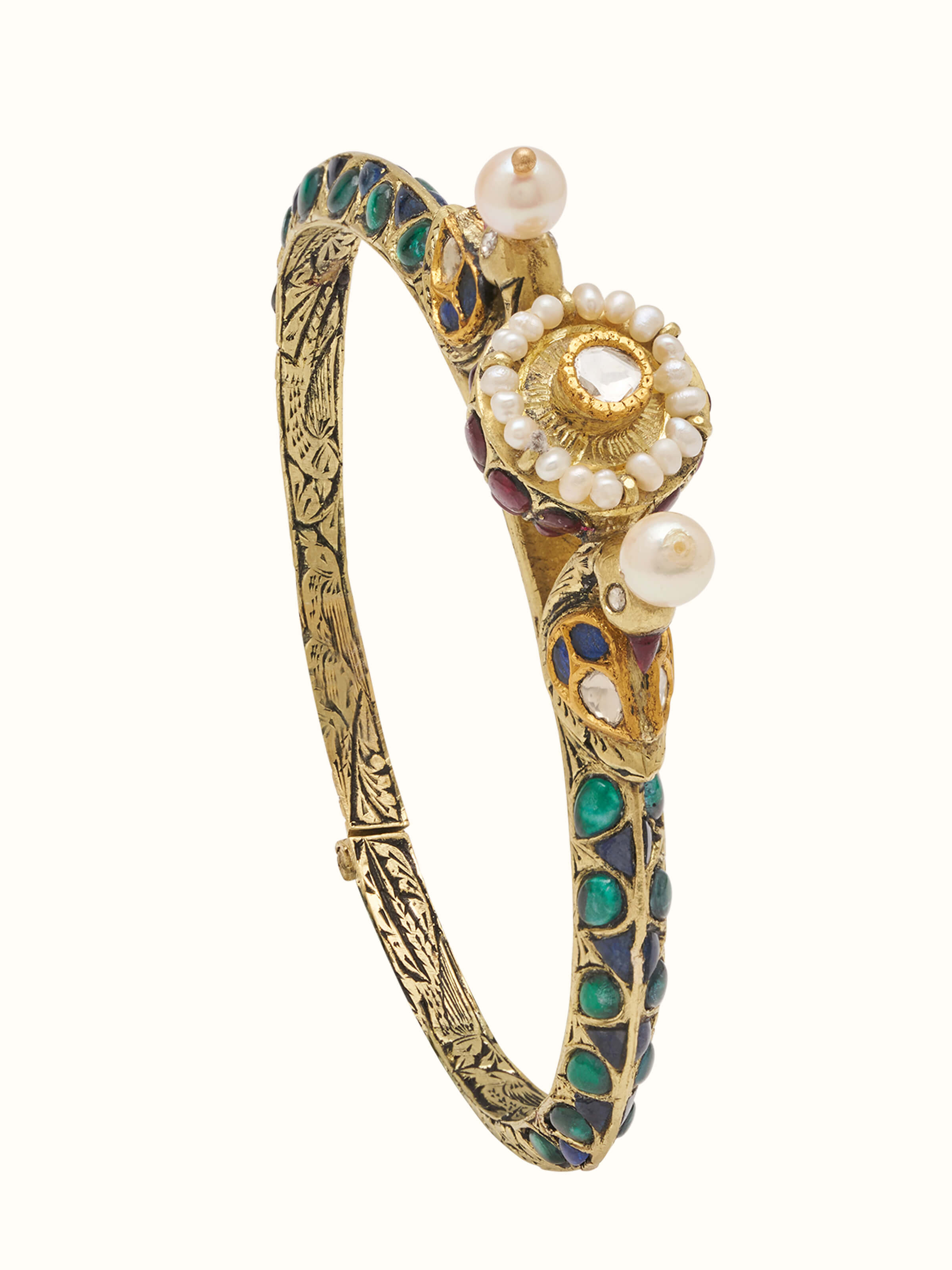 Front view of Partash 18 karat gold bangle highlighting its elegant design and polished finish