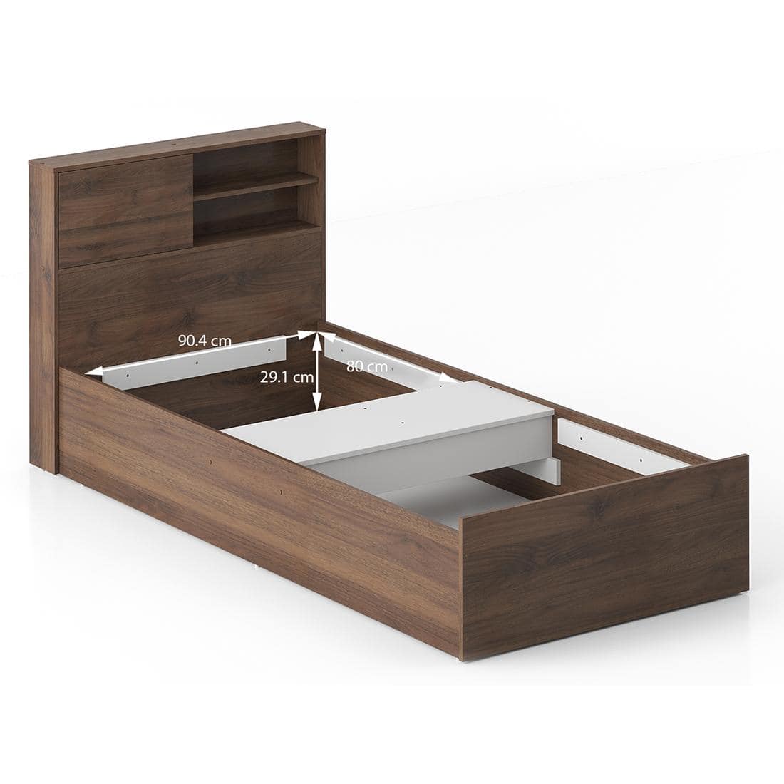Amy Engineered Wood Single Size Box Storage Bed In Classic Walnut Finish