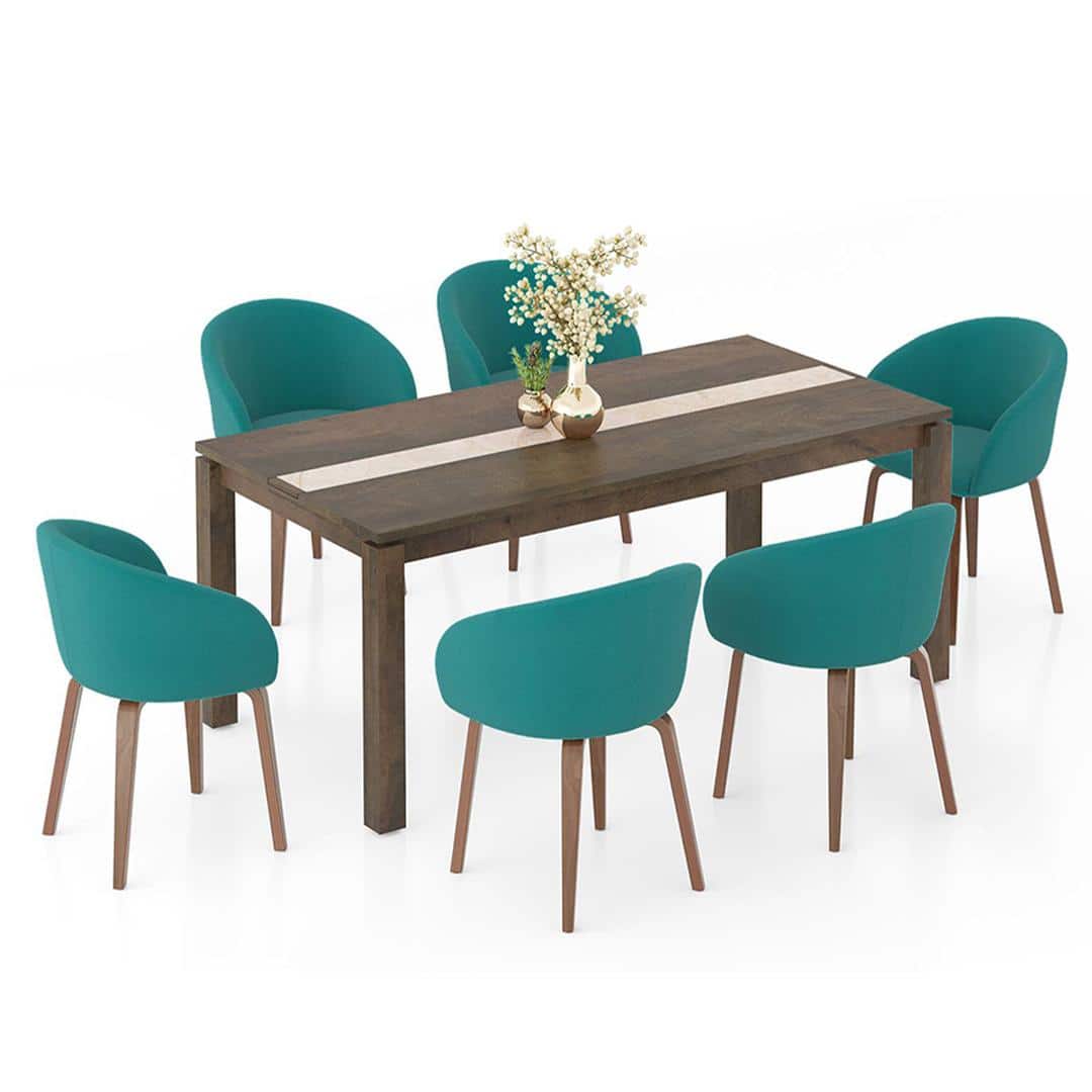 Atlas Crest Solid Wood 6 Seater Dining Table with 6 Meryl Lounge Chair