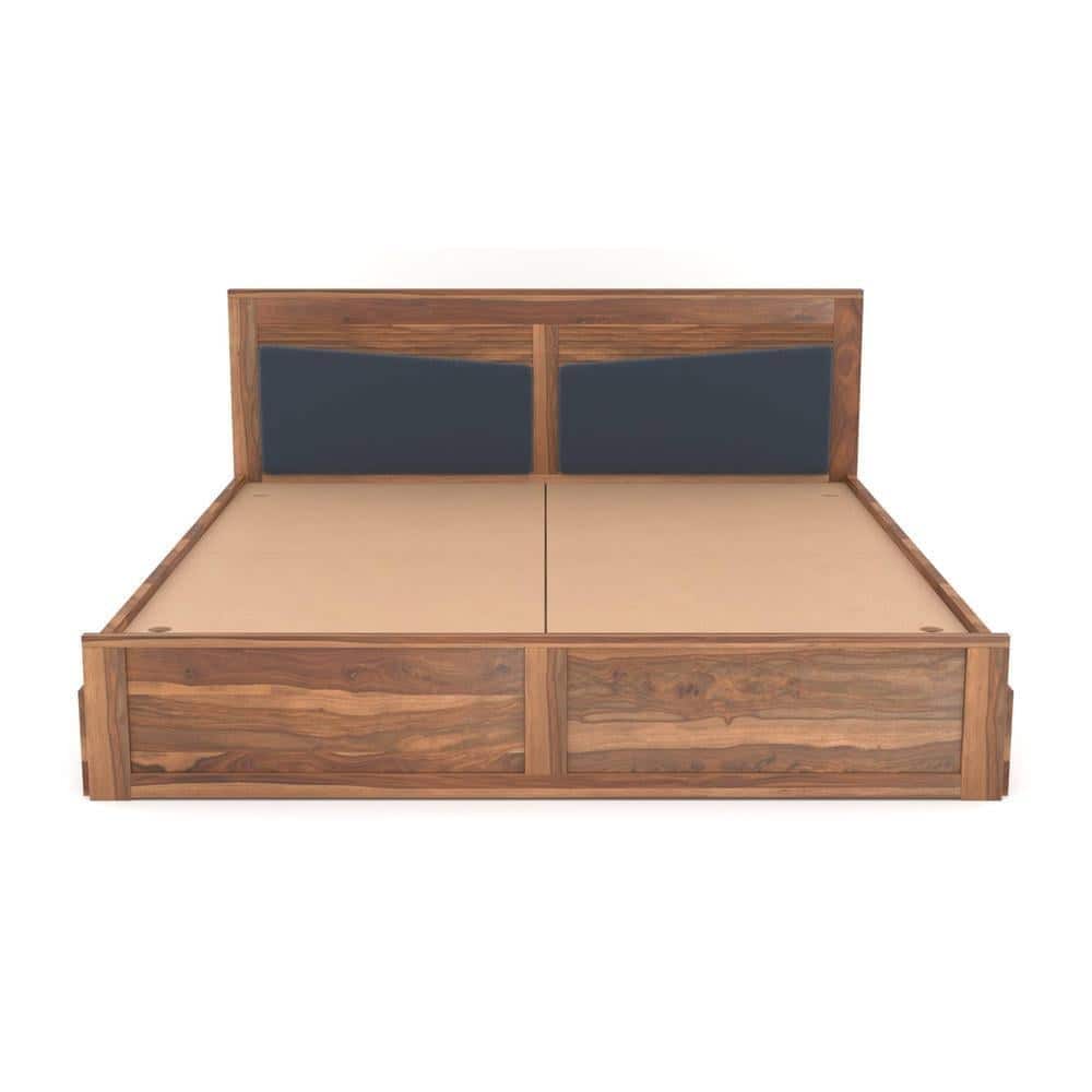 Nikos Sheesham Wood Queen Size Bed With Drawer Storage In Teak Finish