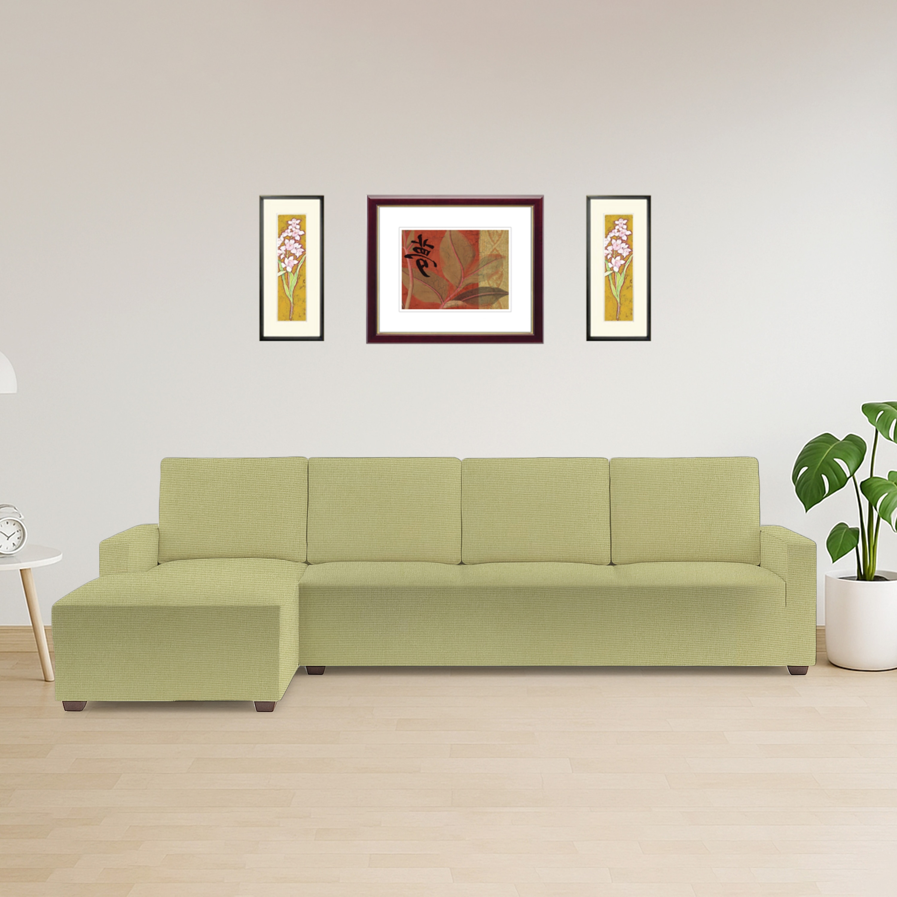 Left Aligned 3 Seater Left Aligned Chaise Lime Green Sofa Cover