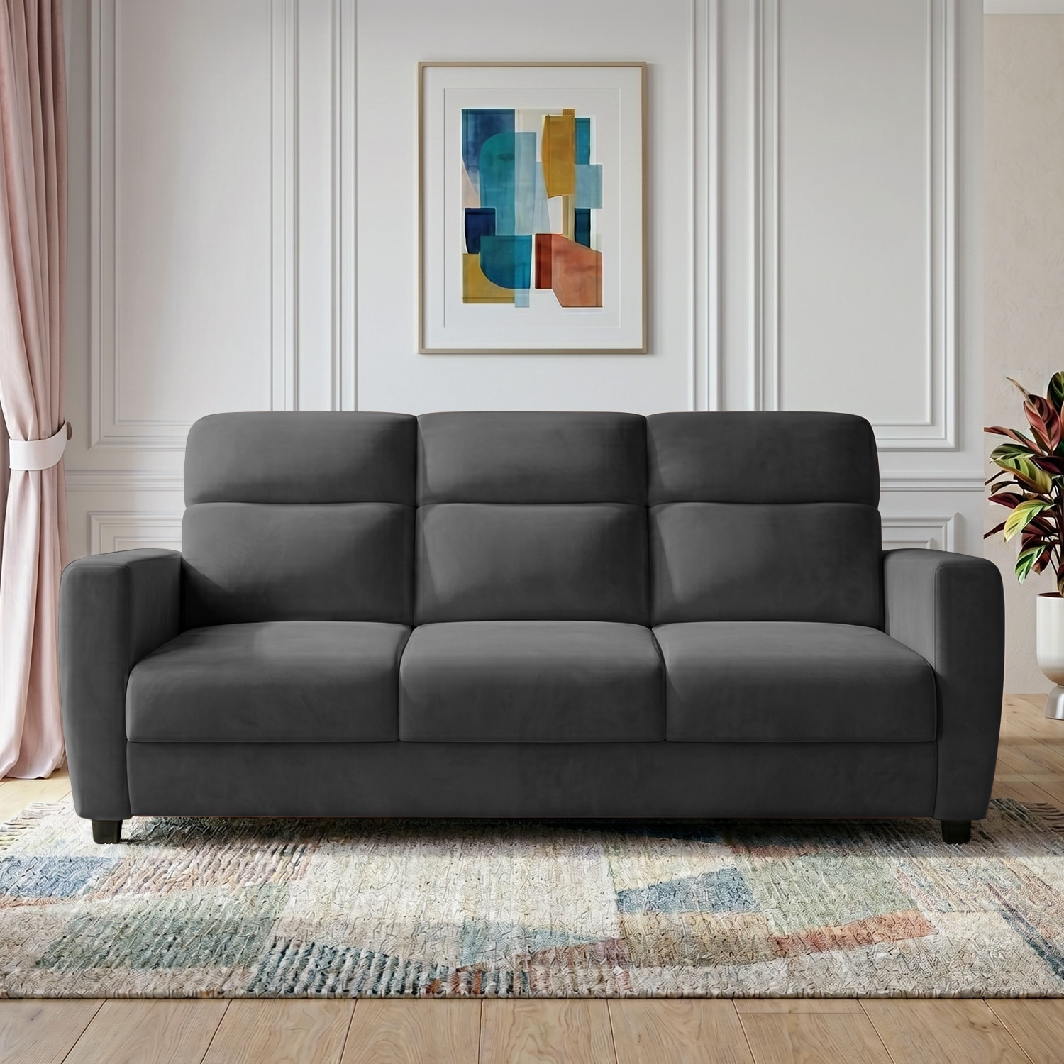 Alvaro Velvet 3 Seater Sofa Dark greyColor - Home Lifestylez