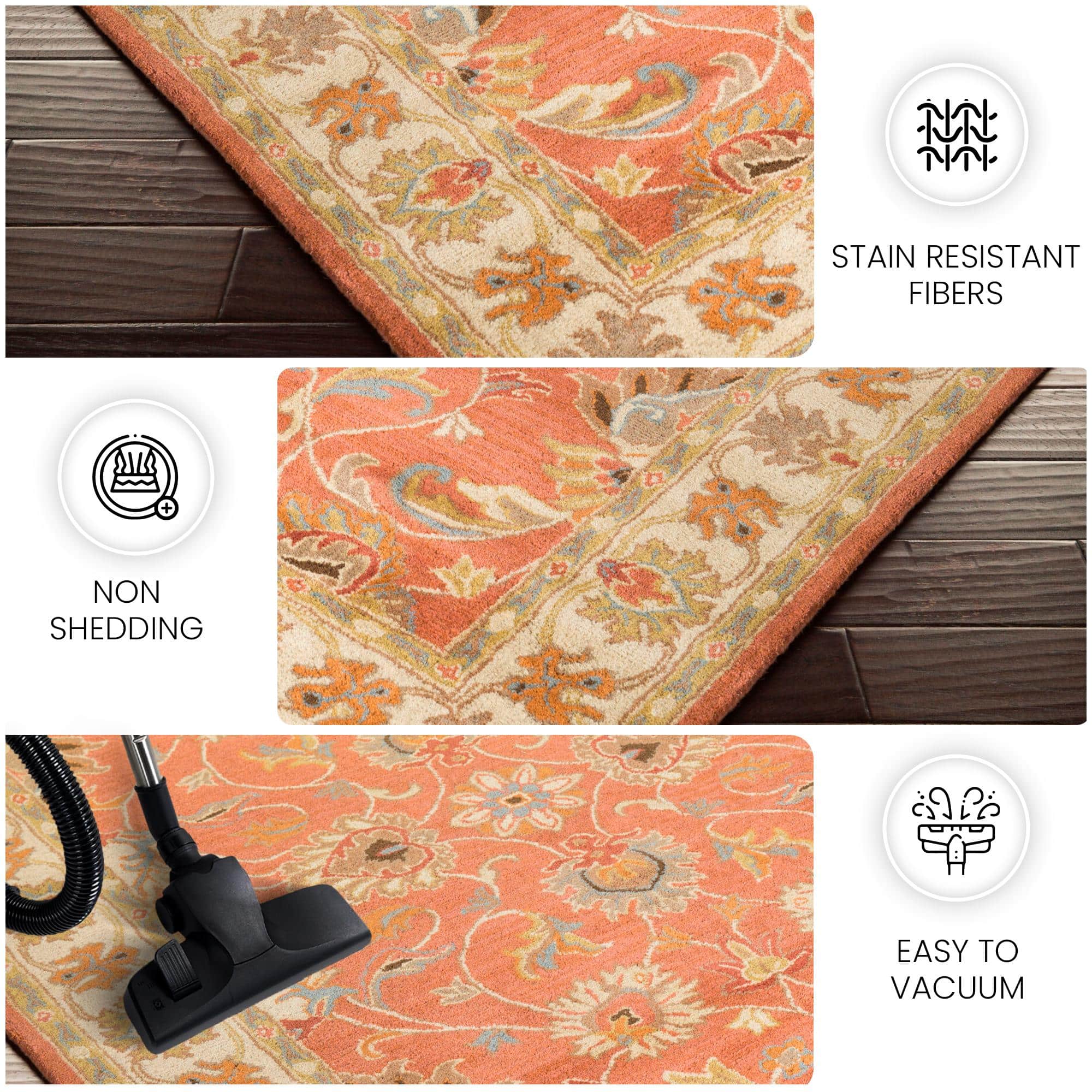 Rust Floral Wool 8x11 Carpet