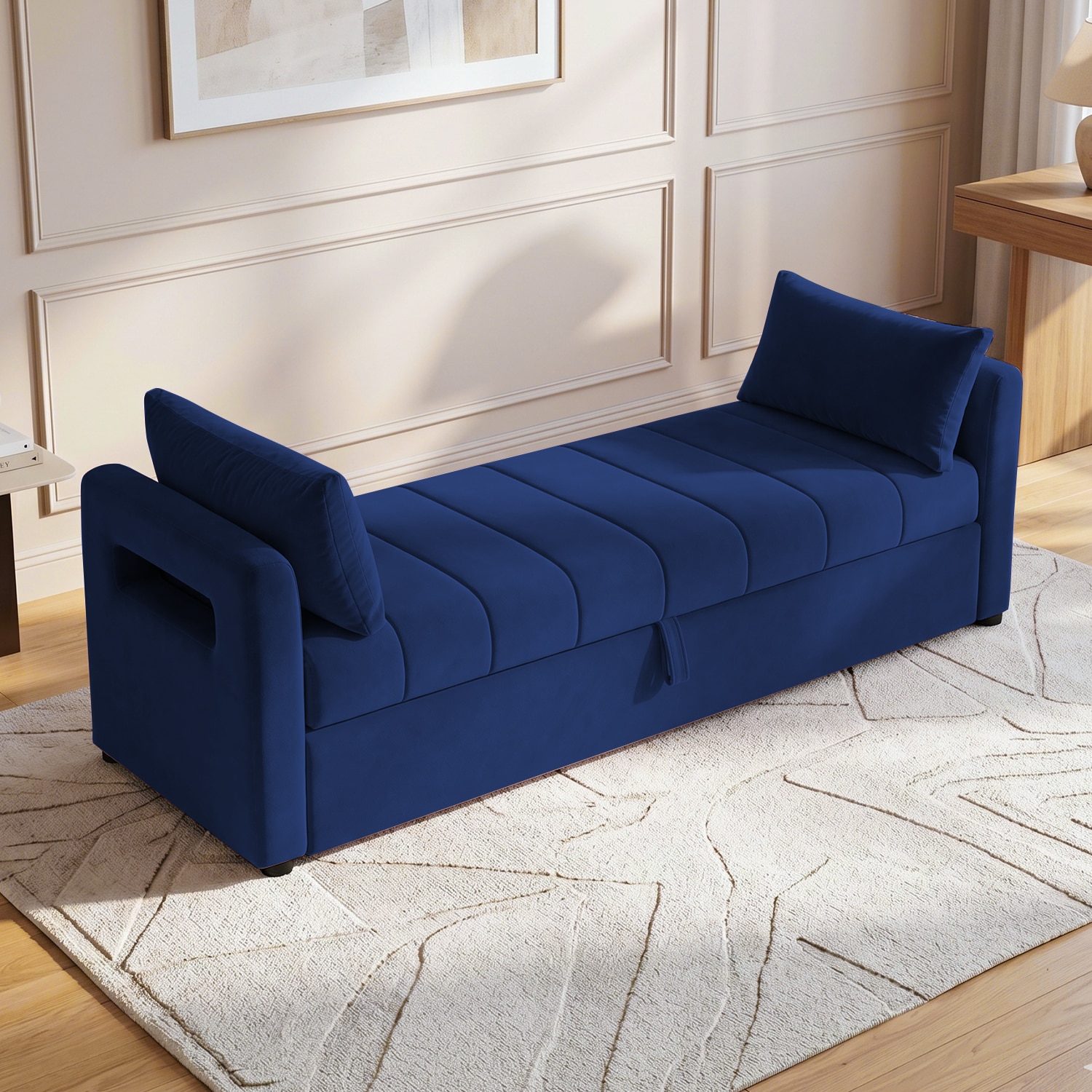 Jedlo Velvet 2 Seater Ottoman Bench with Storage  in Navy Blue Color - Home Lifestylez