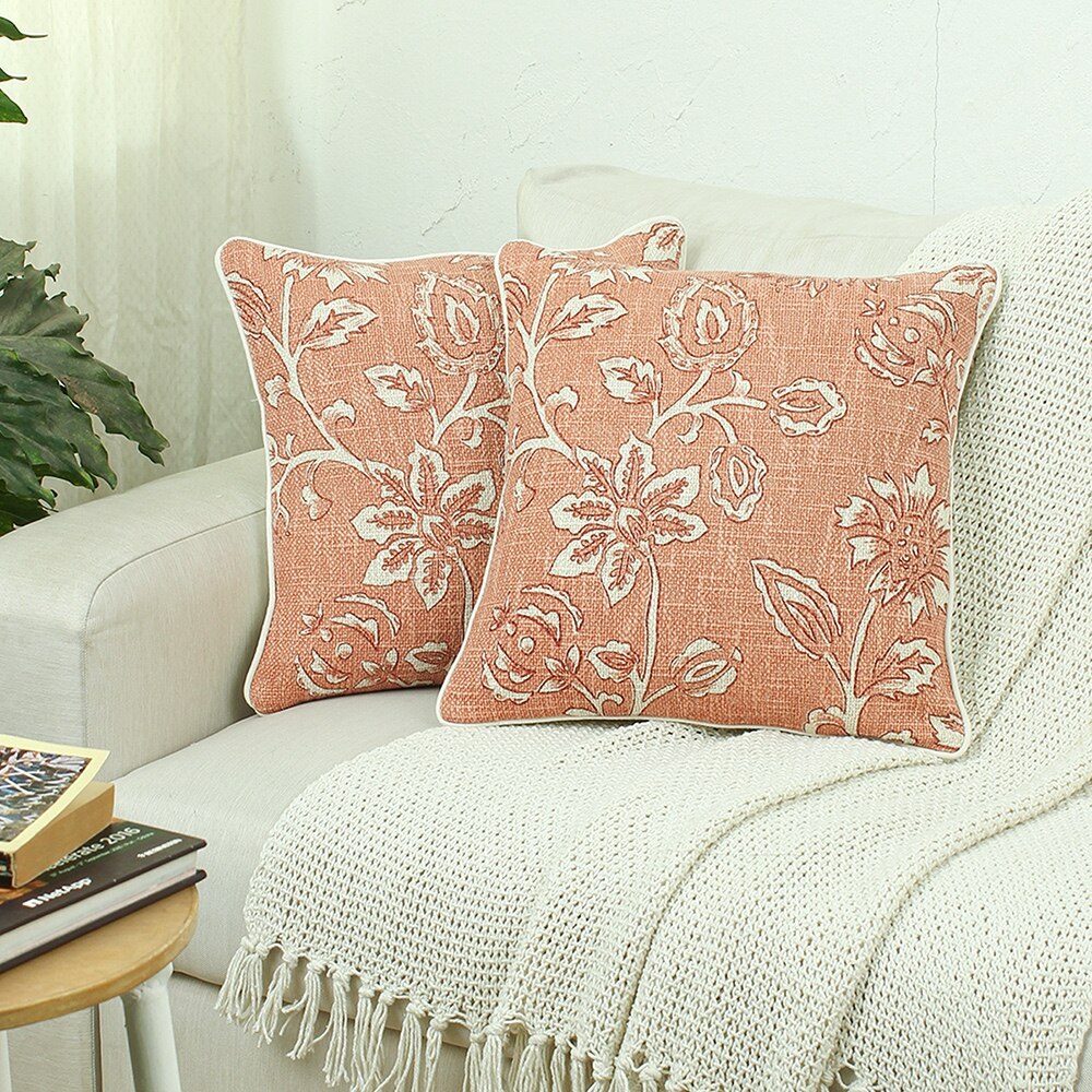 Blooming Florals Set Of 2 Cushion Cover With Rust Colour